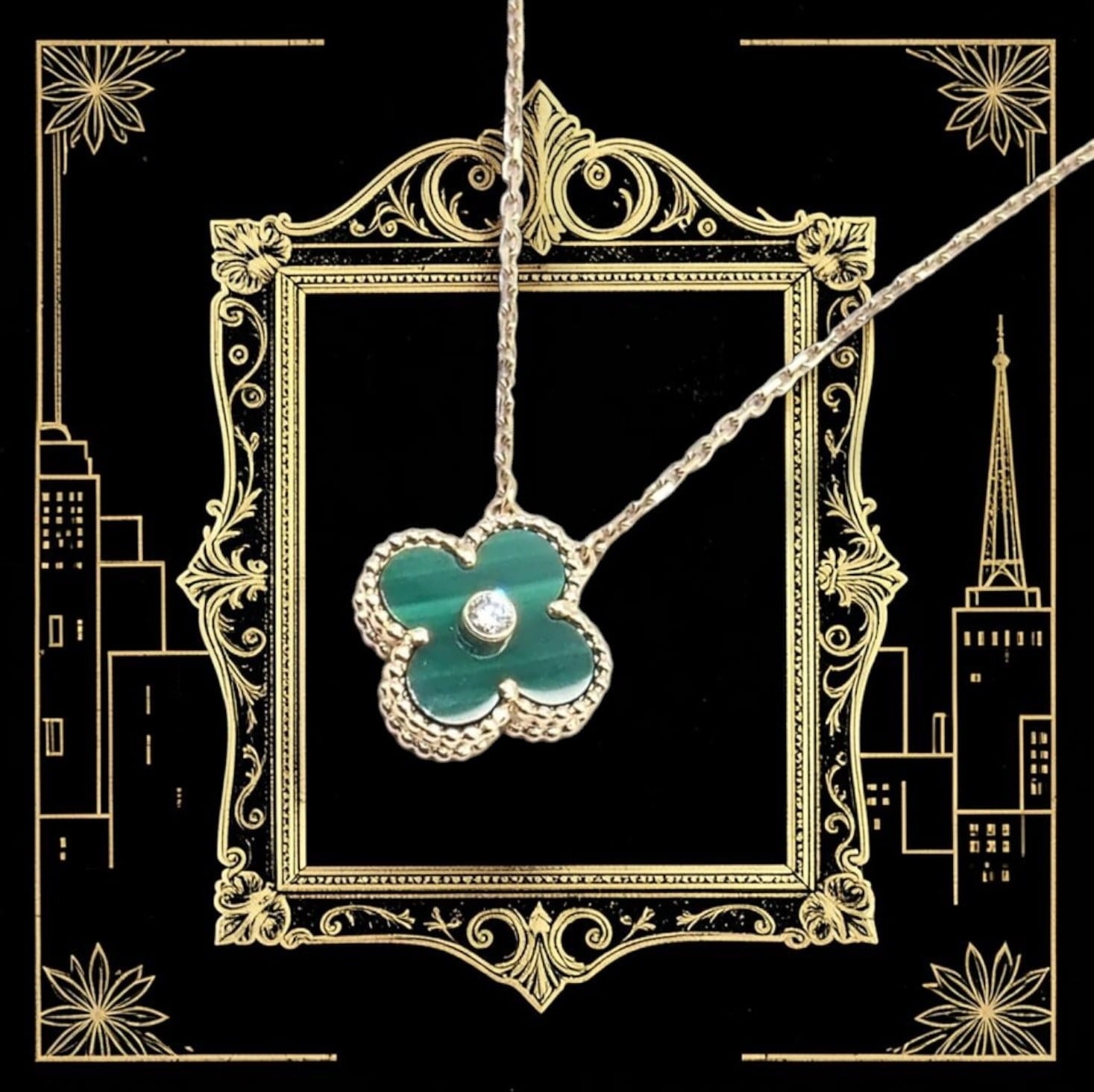 Van Cleef & Arpels Diamond 18k Vintage Alhambra Malachite Holiday 2013 Necklace | Fortrove