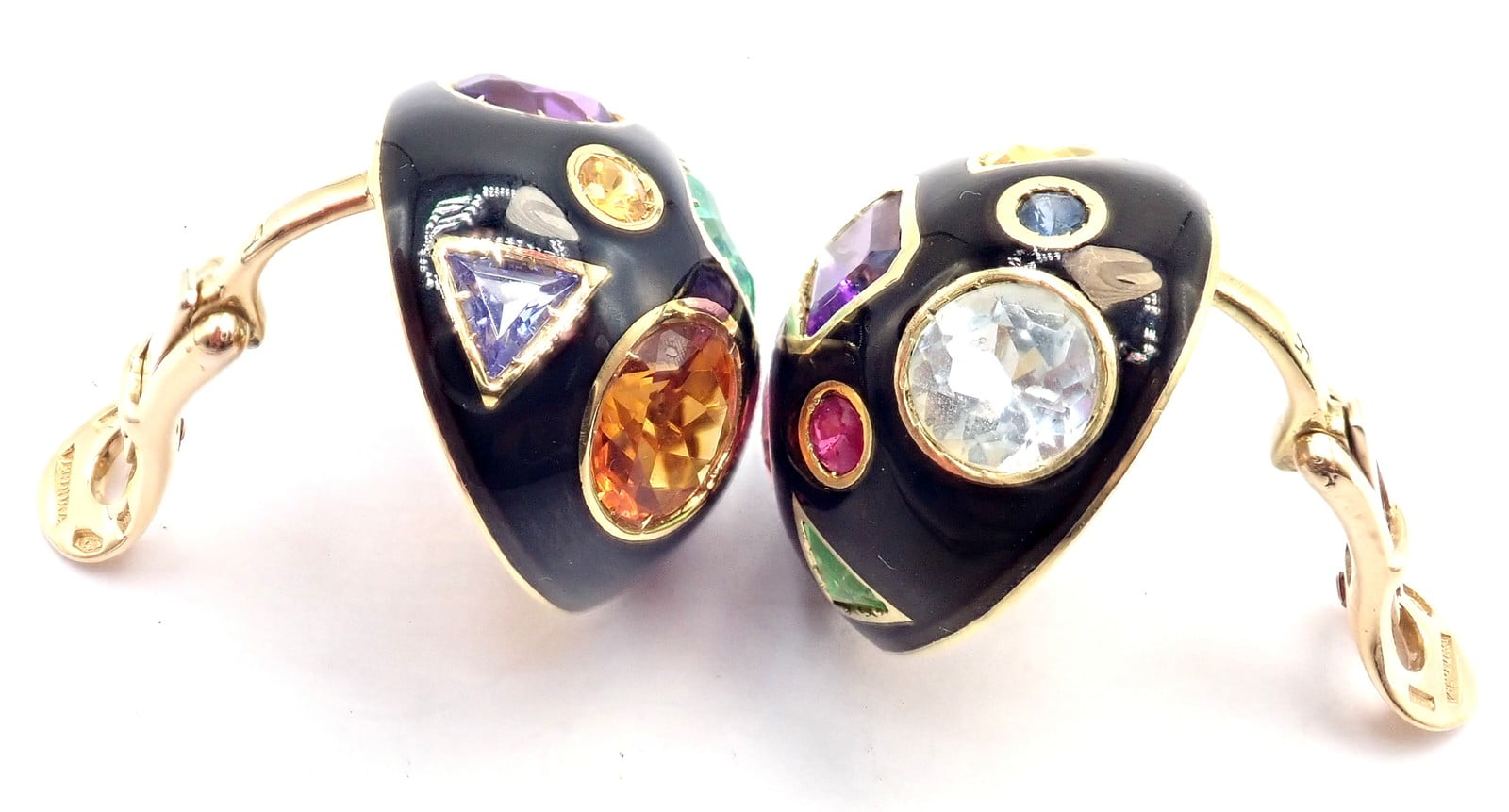 Verdura Jewelry & Watches:Fine Jewelry:Earrings Authentic! Verdura Fulco 18k Yellow Gold  Color Stone Black Enamel Earrings
