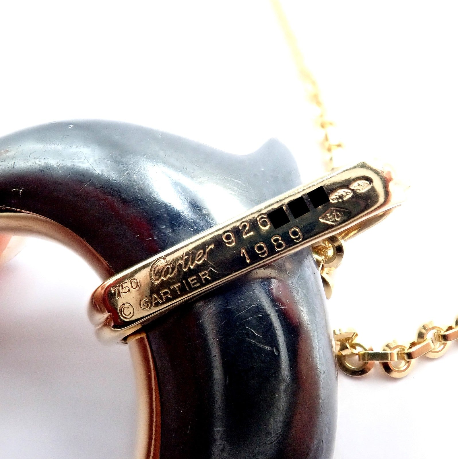 Rare! Authentic Cartier 18k Yellow Gold Hematite Dolphin Pendant Link Necklace | Fortrove