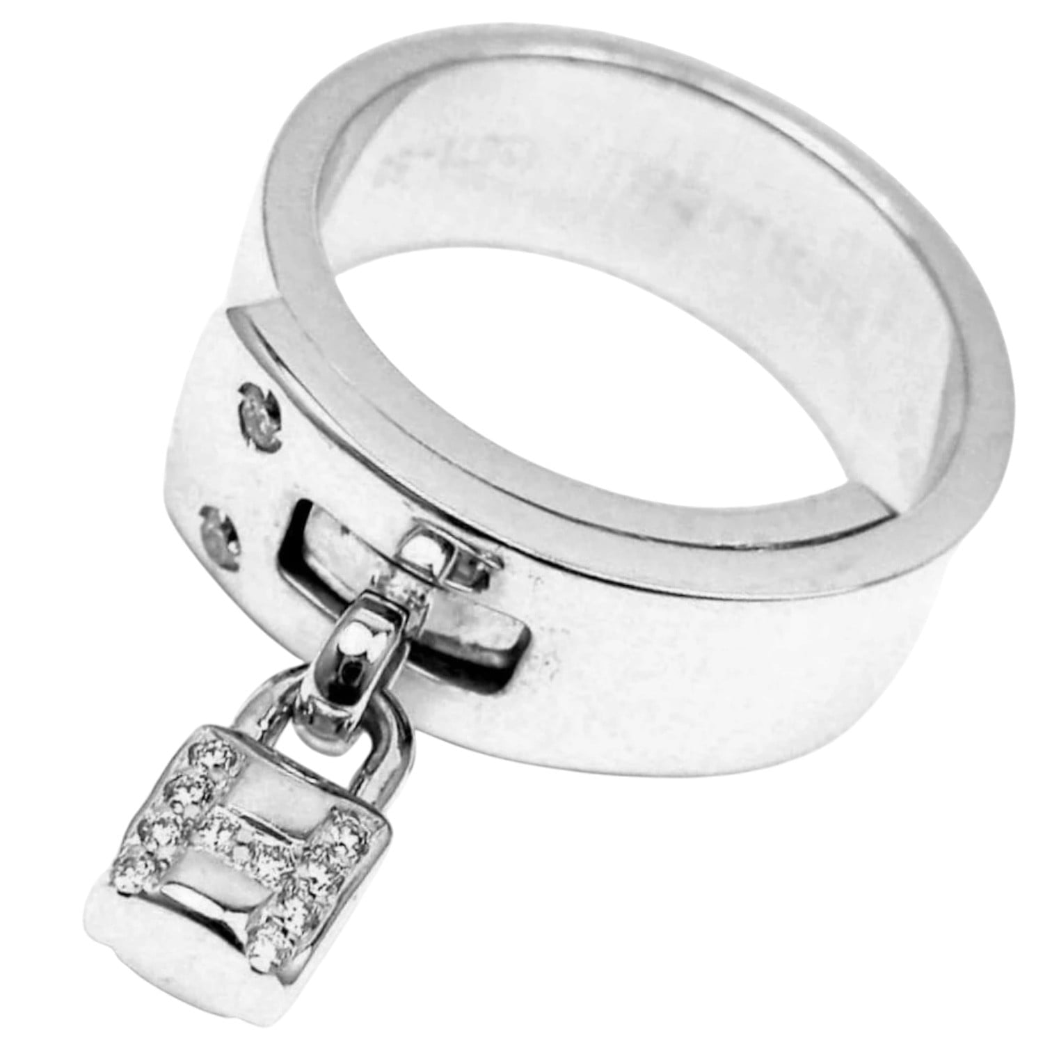 Rare! Authentic Hermes 18k White Gold "H" Lock Band Diamond Ring | Fortrove