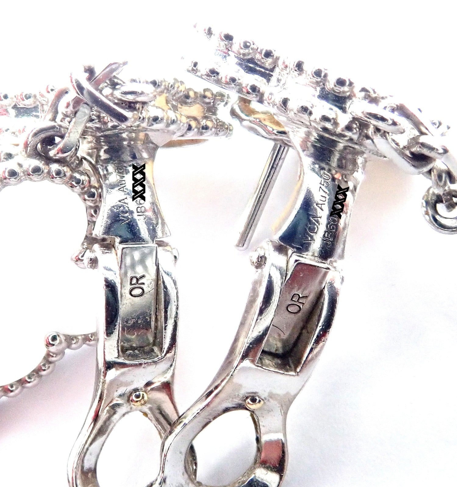 Van Cleef & Arpels Jewelry & Watches:Fine Jewelry:Earrings Van Cleef & Arpels 18k White Gold Magic Alhambra MOP Chalcedony Earrings Cert.