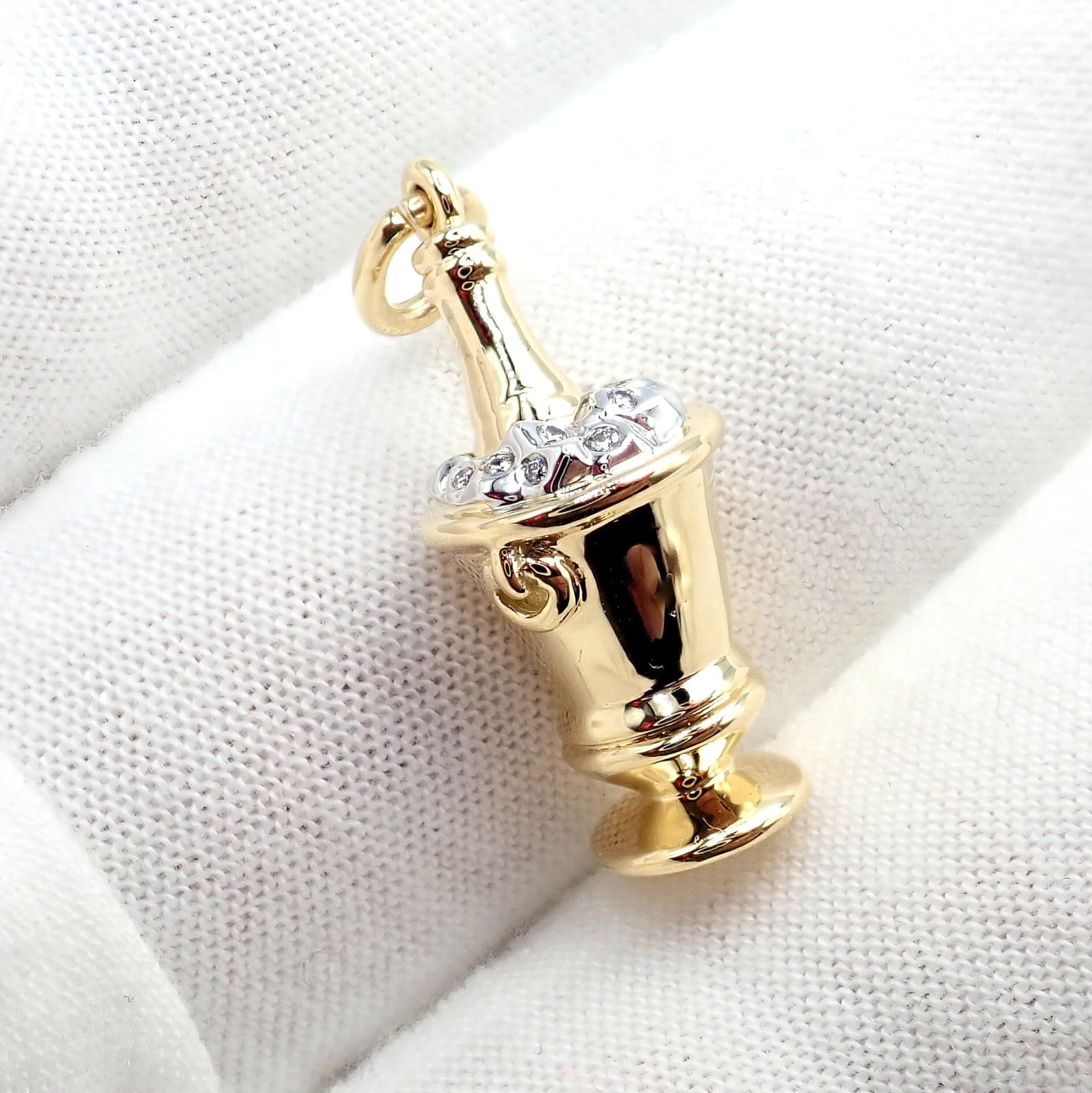 Tiffany & Co. 18k Yellow + White Gold Champagne Bucket Diamond Pendant Charm | Fortrove