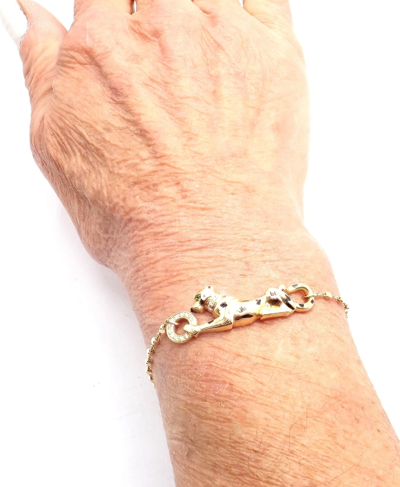 Cartier Jewelry & Watches:Fine Jewelry:Bracelets & Charms Authentic! Cartier Panther 18k Yellow Gold Diamond Tsavorite Bracelet Cert.