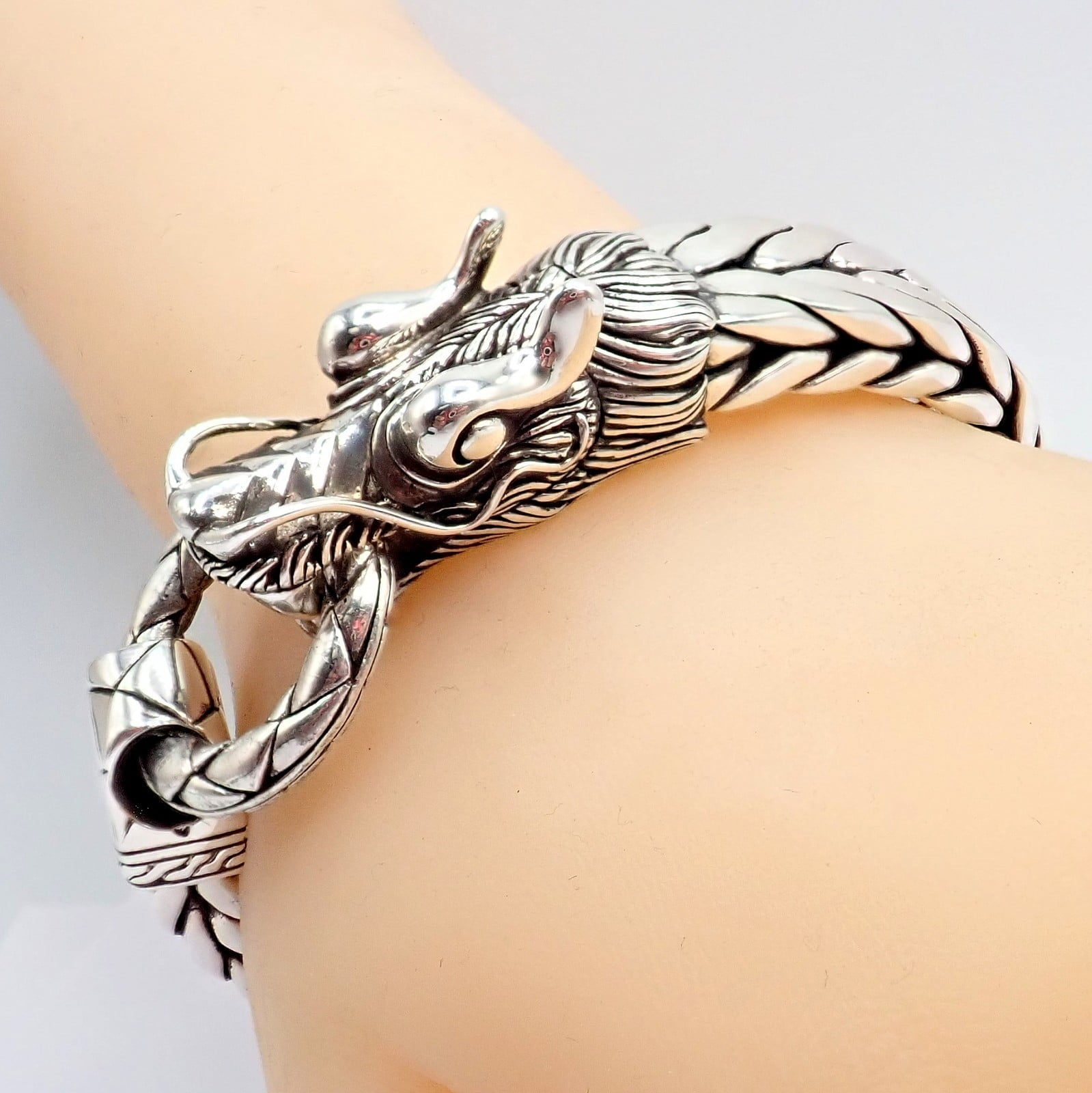 John Hardy Jewelry & Watches:Fine Jewelry:Bracelets & Charms Authentic! John Hardy JH Silver Wide Naga Dragon Large Mens XL Bracelet