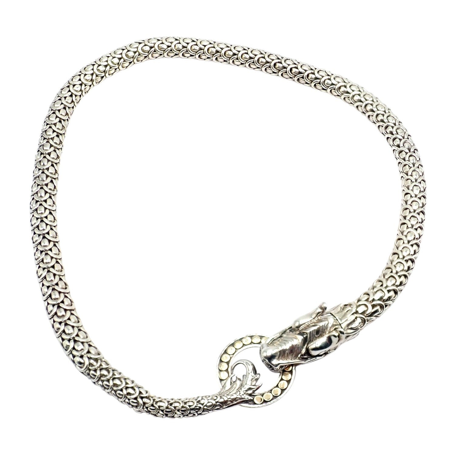 John Hardy JH Silver 18k Yellow Gold Naga Dragon Dots Necklace | Fortrove