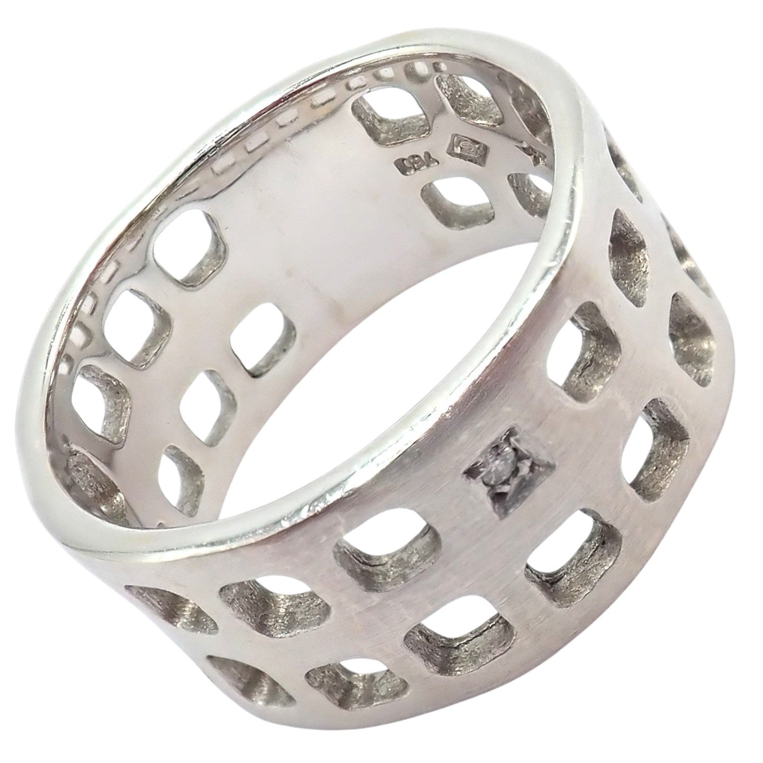 Authentic! H. Stern 18k White Gold Diamond Square Hole Modernist Band Ring sz 6 | Fortrove