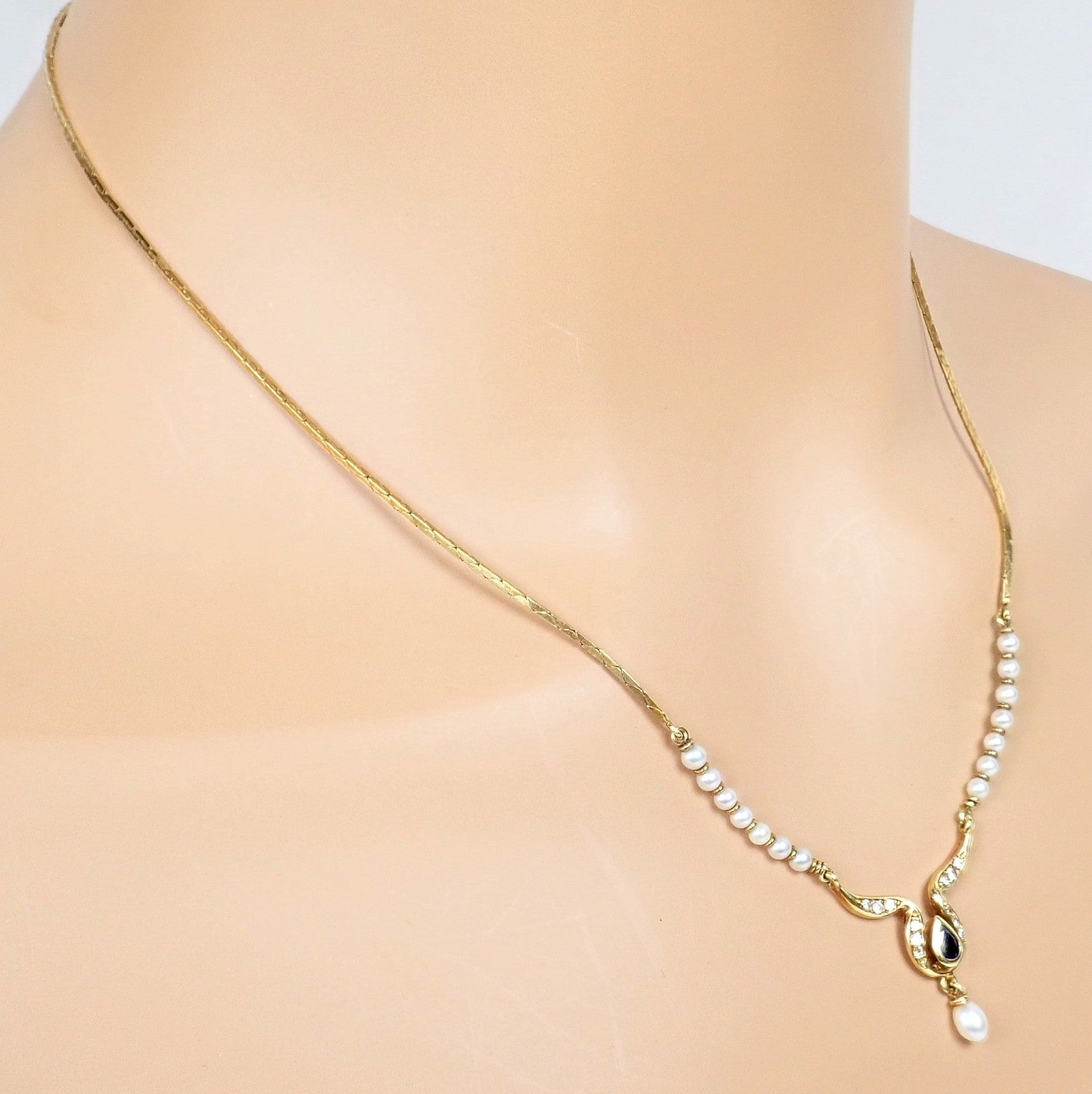 Rare Authentic H. Stern 18k Yellow Gold Diamond Sapphire Teardrop Pearl Necklace | Fortrove