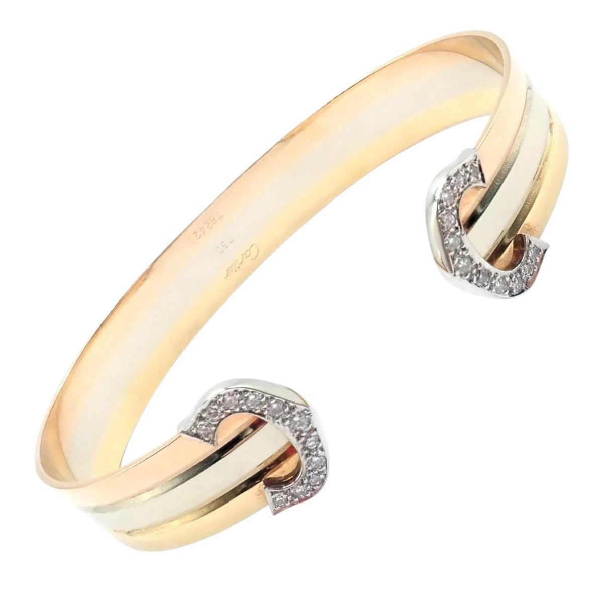 Cartier Jewelry & Watches:Fine Jewelry:Bracelets & Charms Authentic! Cartier 18k Tri-Color Gold Diamond Double C Cuff Bangle Bracelet