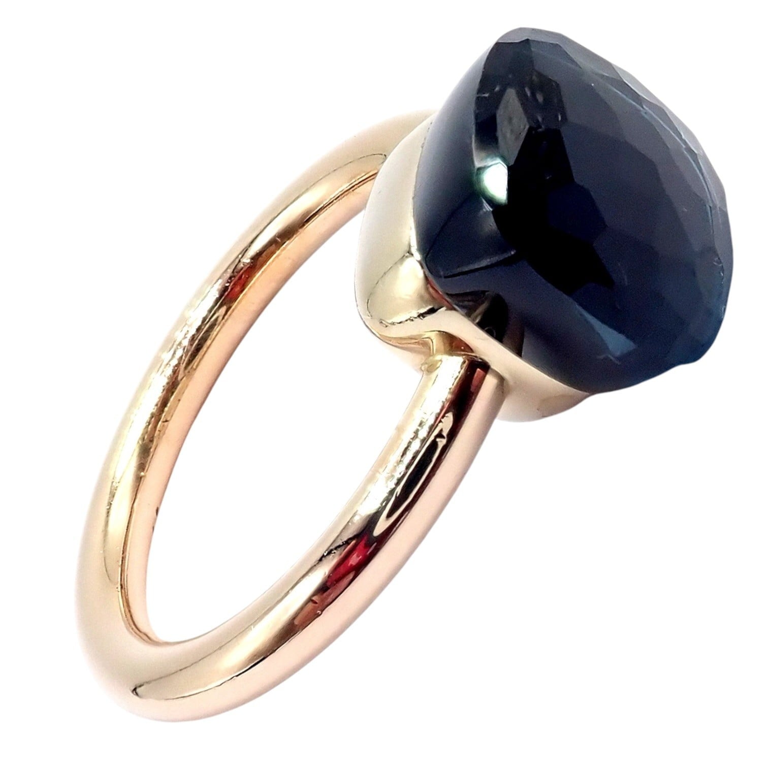 Authentic! Pomellato 18k Yellow Gold Nudo Maxi London Blue Topaz Ring Sz 8.25 | Fortrove