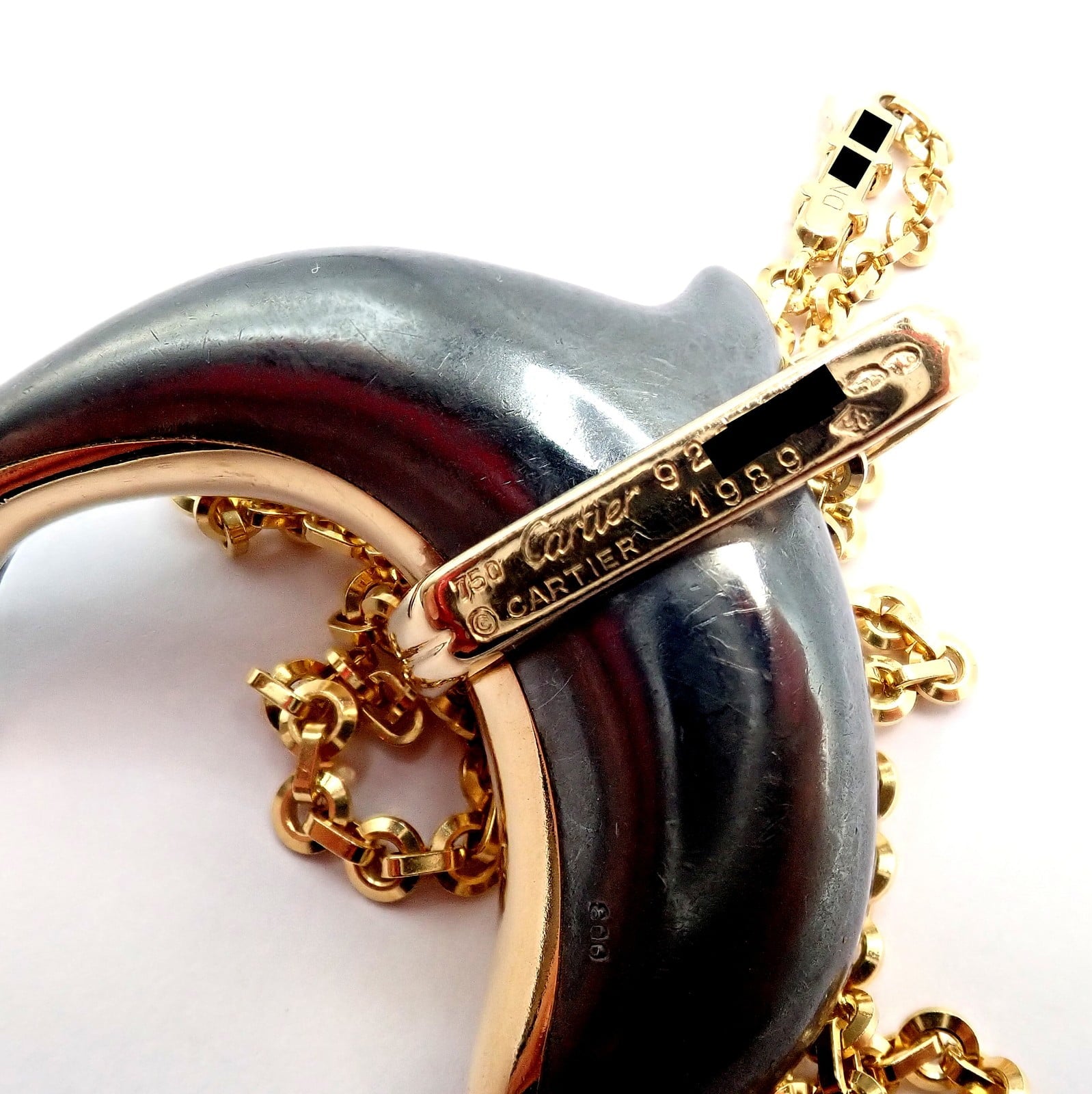 Rare! Authentic Cartier 18k Yellow Gold Hematite Dolphin Pendant Link