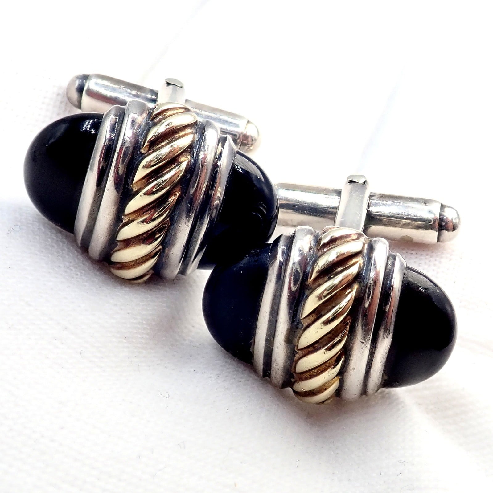 David Yurman Jewelry & Watches:Men's Jewelry:Cufflinks Authentic! David Yurman DY Silver 14k Yellow Gold Onyx Double Oval Cufflinks