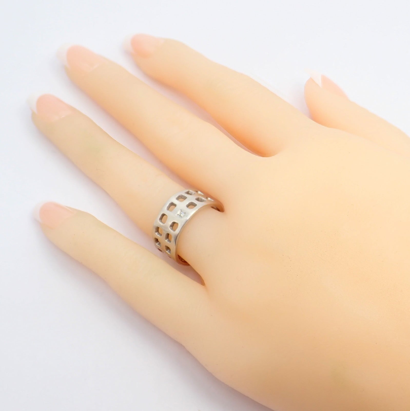 H.Stern Jewelry & Watches:Fine Jewelry:Rings Authentic! H. Stern 18k White Gold Diamond Square Hole Modernist Band Ring sz 6