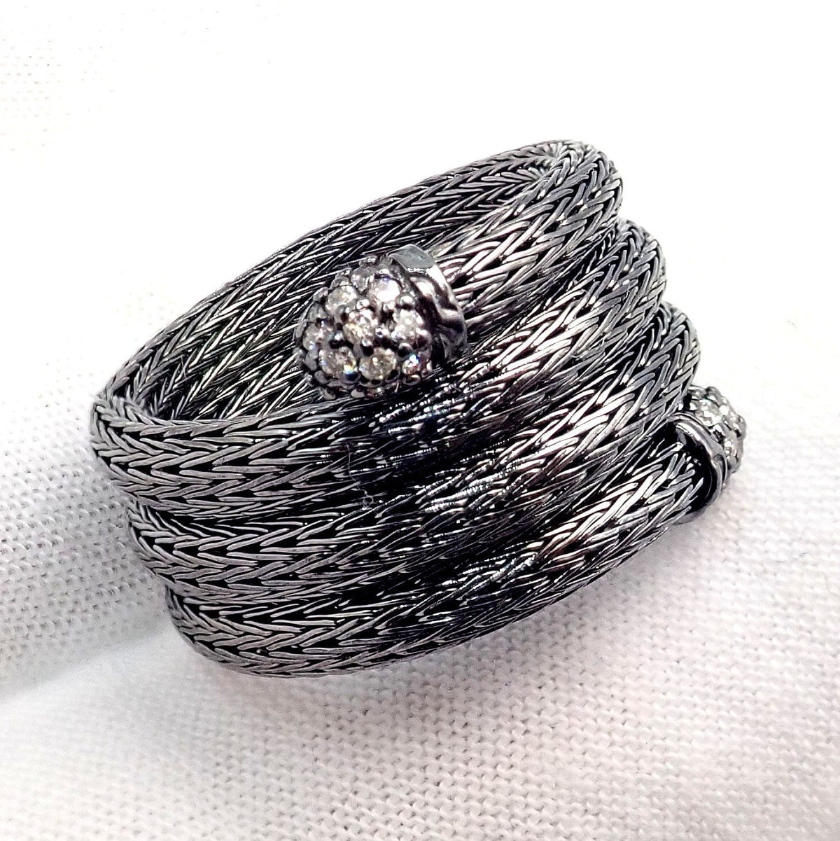 John Hardy Jewelry & Watches:Fine Jewelry:Rings John Hardy JH Silver Blackened Sterling Silver Diamond Coil Ring sz 6