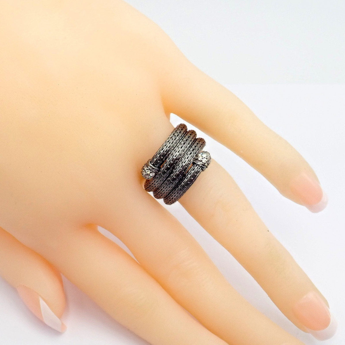 John Hardy Jewelry & Watches:Fine Jewelry:Rings John Hardy JH Silver Blackened Sterling Silver Diamond Coil Ring sz 6