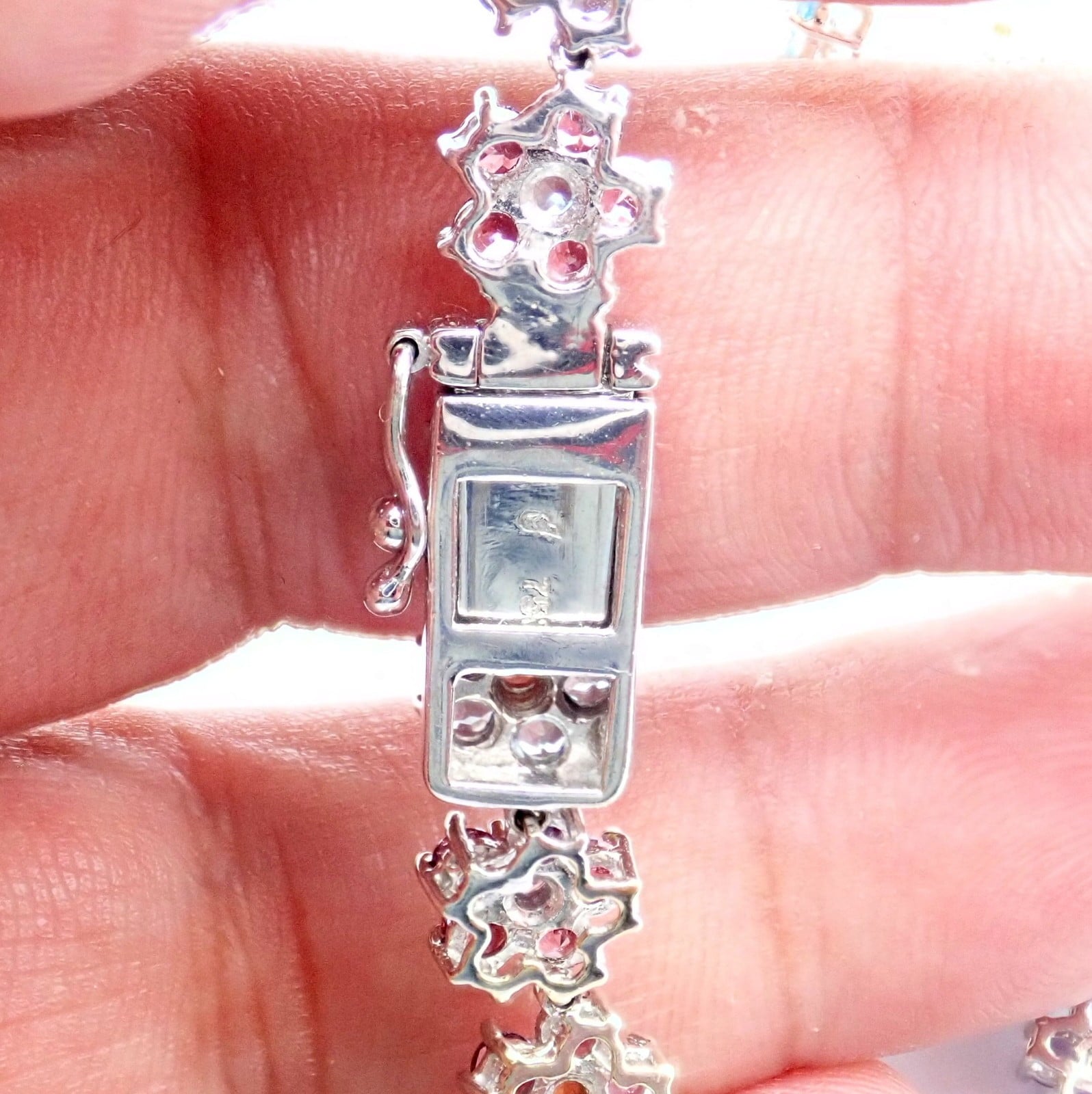 Estate Jewelry & Watches:Fine Jewelry:Jewelry Sets Estate 18k White Gold Color Stone Flower Necklace Ring Bracelet Earrings Set 52g
