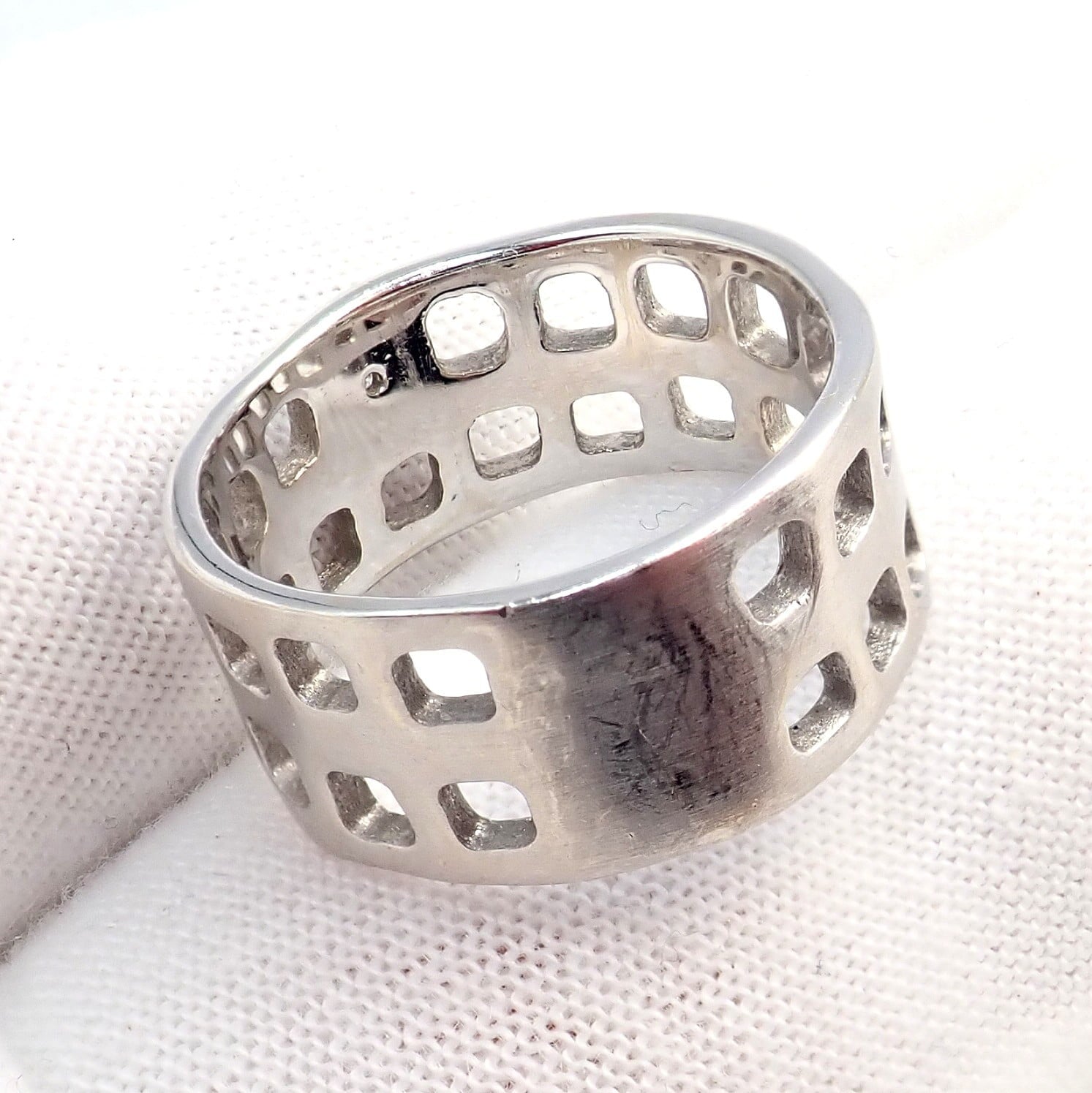 H.Stern Jewelry & Watches:Fine Jewelry:Rings Authentic! H. Stern 18k White Gold Diamond Square Hole Modernist Band Ring sz 6