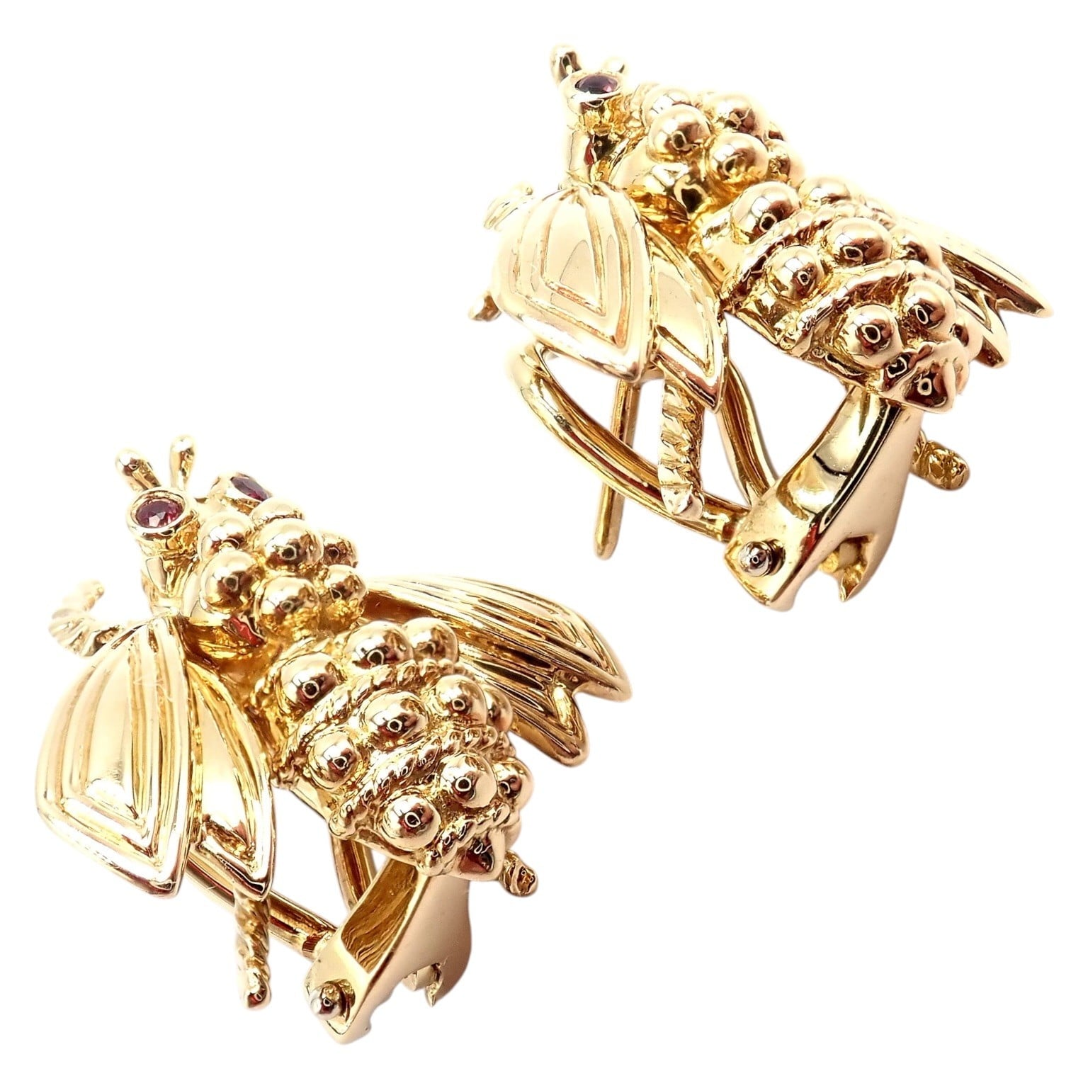 Tiffany & Co. Jewelry & Watches:Fine Jewelry:Earrings Rare! Vintage Tiffany & Co 18k Yellow Gold Ruby Bee Insect Earrings