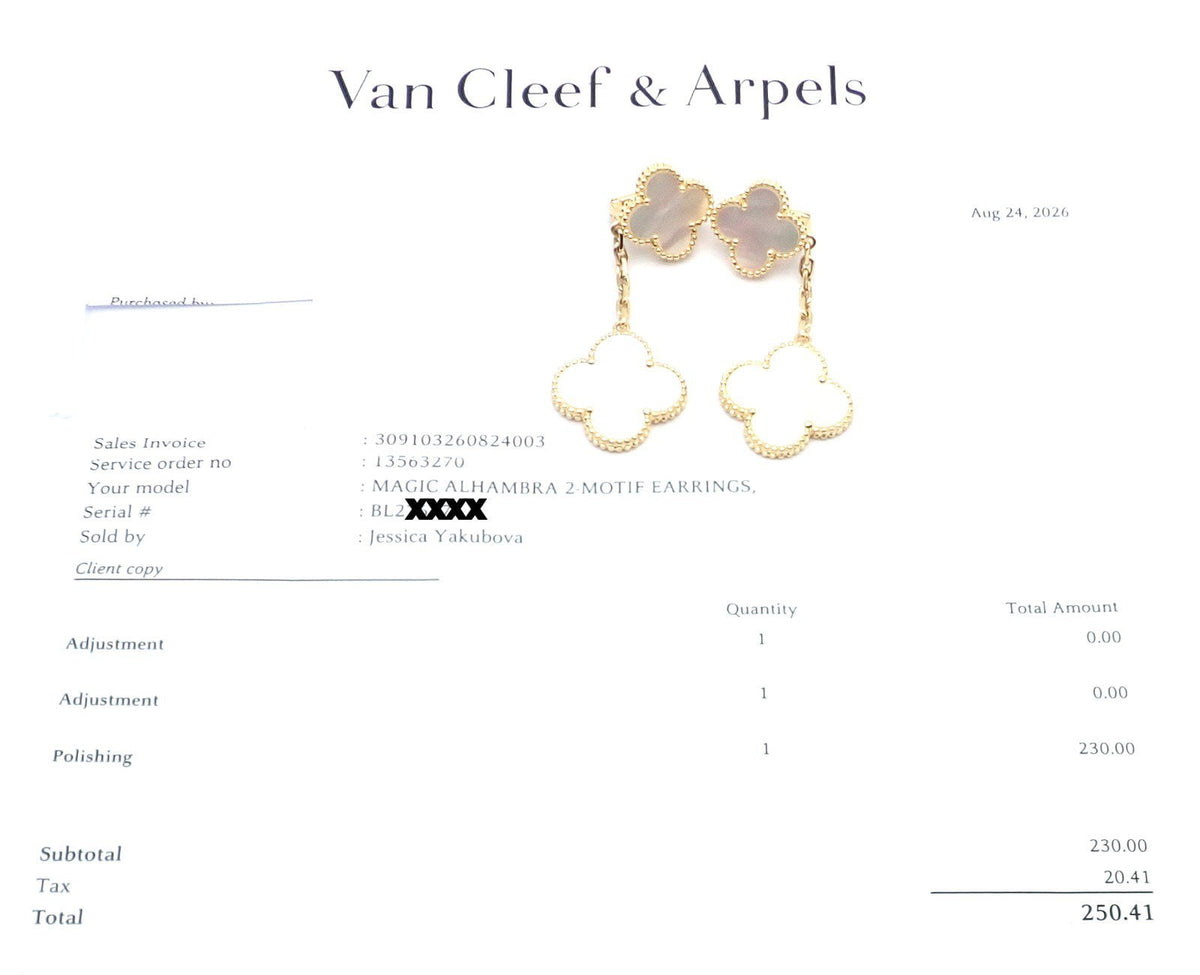 Van Cleef & Arpels Jewelry & Watches:Fine Jewelry:Earrings Van Cleef & Arpels 18k Yellow Gold Magic Alhambra Mother Of Pearl Earrings Paper