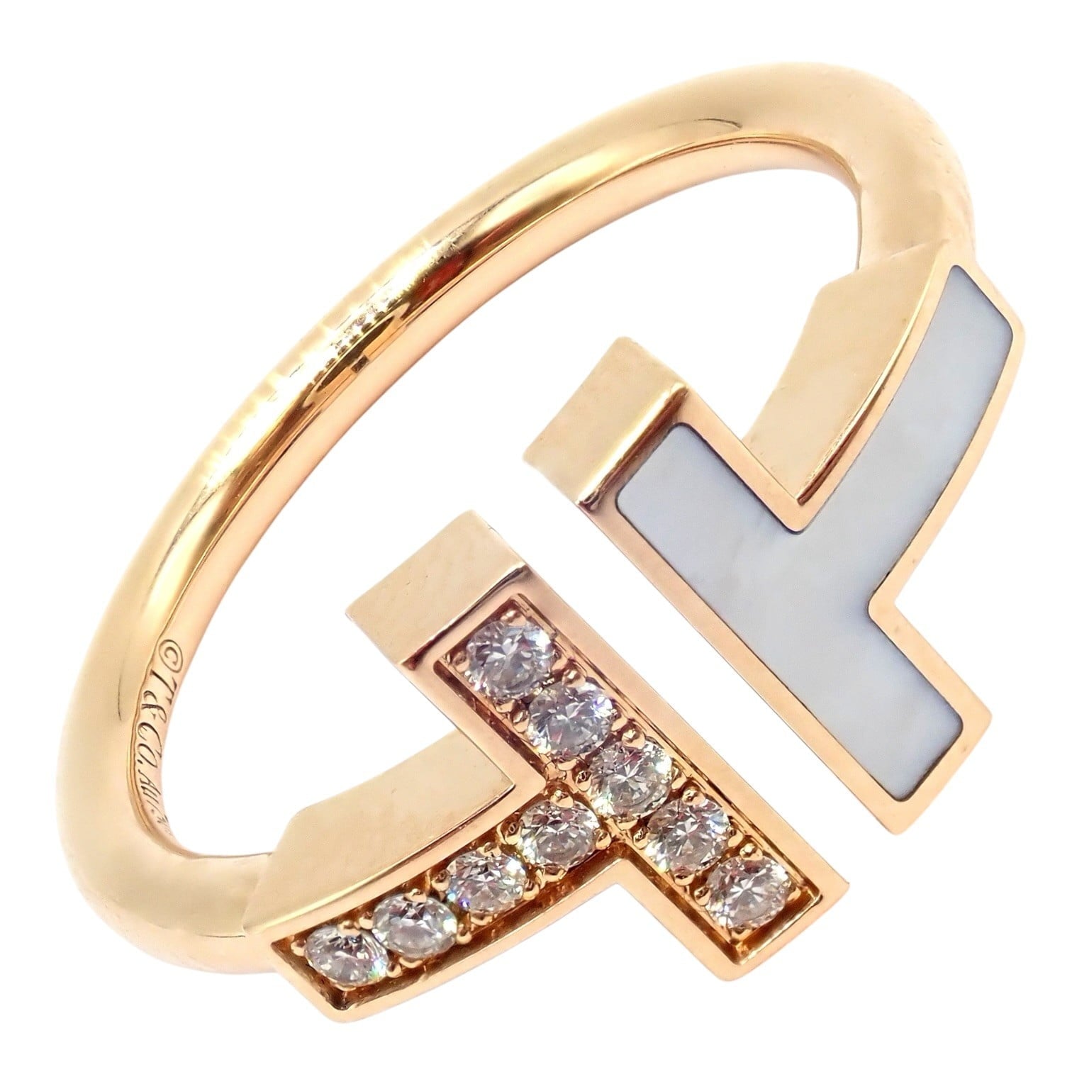 Tiffany & Co. Jewelry & Watches:Fine Jewelry:Rings Authentic Tiffany & Co. 18k Yellow Gold Diamond Mother of Pearl T Wire Ring sz 6