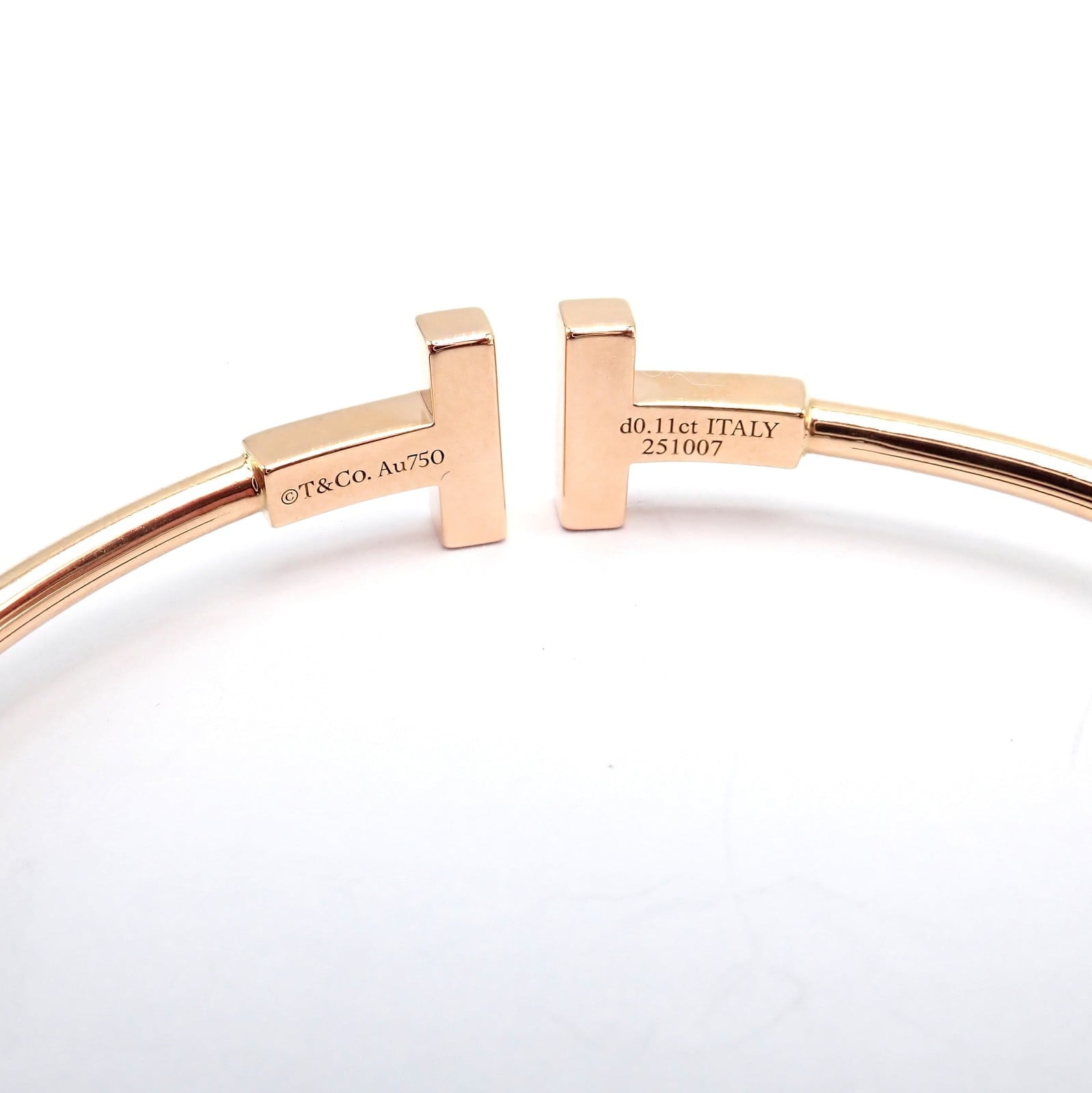 Authentic! Tiffany & Co 18k Yellow Gold Diamond T Wire Mother of Pearl Bracelet | Fortrove