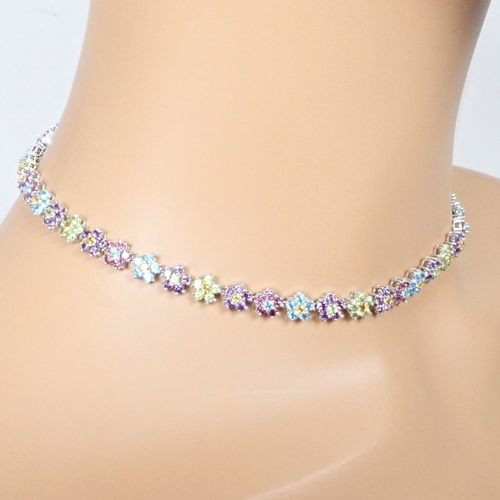 Estate Jewelry & Watches:Fine Jewelry:Jewelry Sets Estate 18k White Gold Color Stone Flower Necklace Ring Bracelet Earrings Set 52g