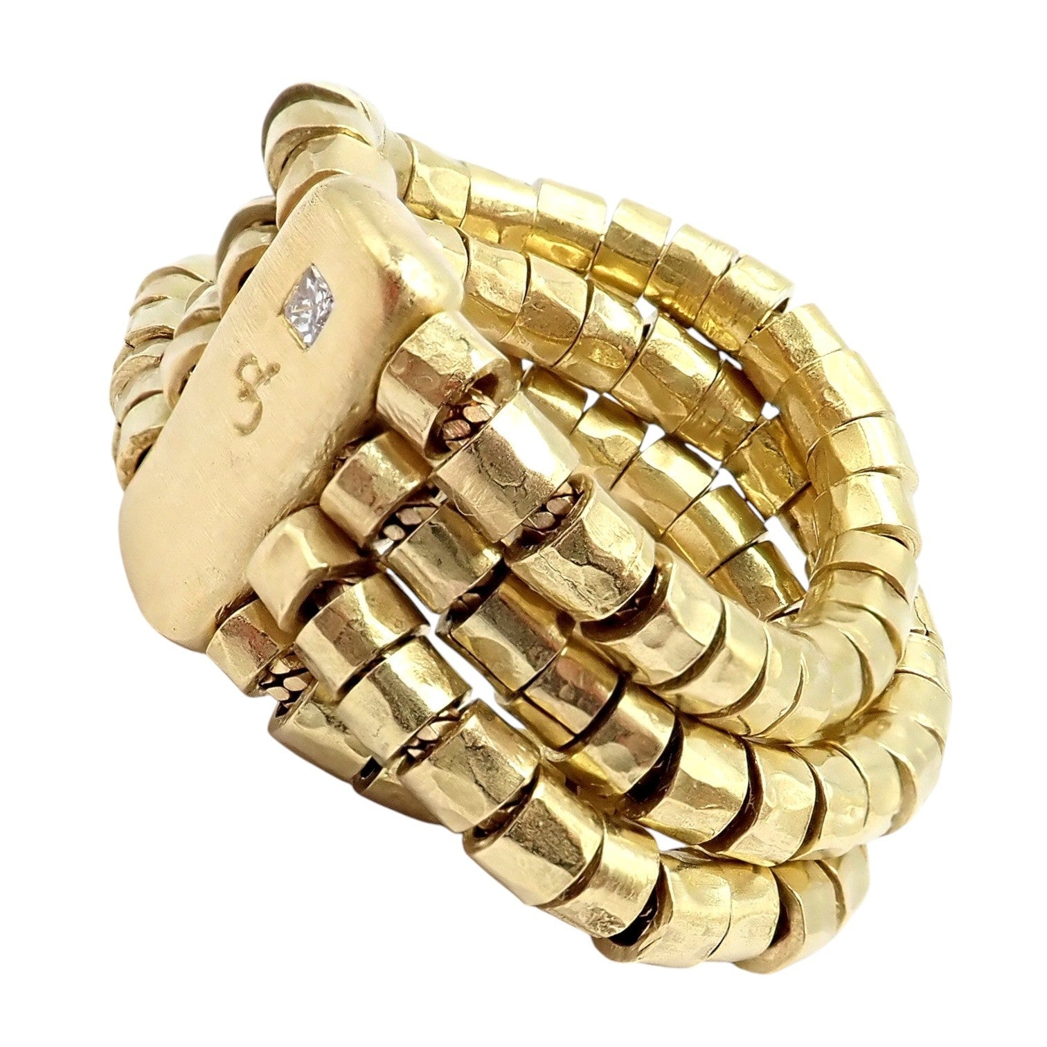 Authentic! H. Stern 18k Yellow Gold Diamond 4 Strand Beaded Band Ring sz 7 | Fortrove