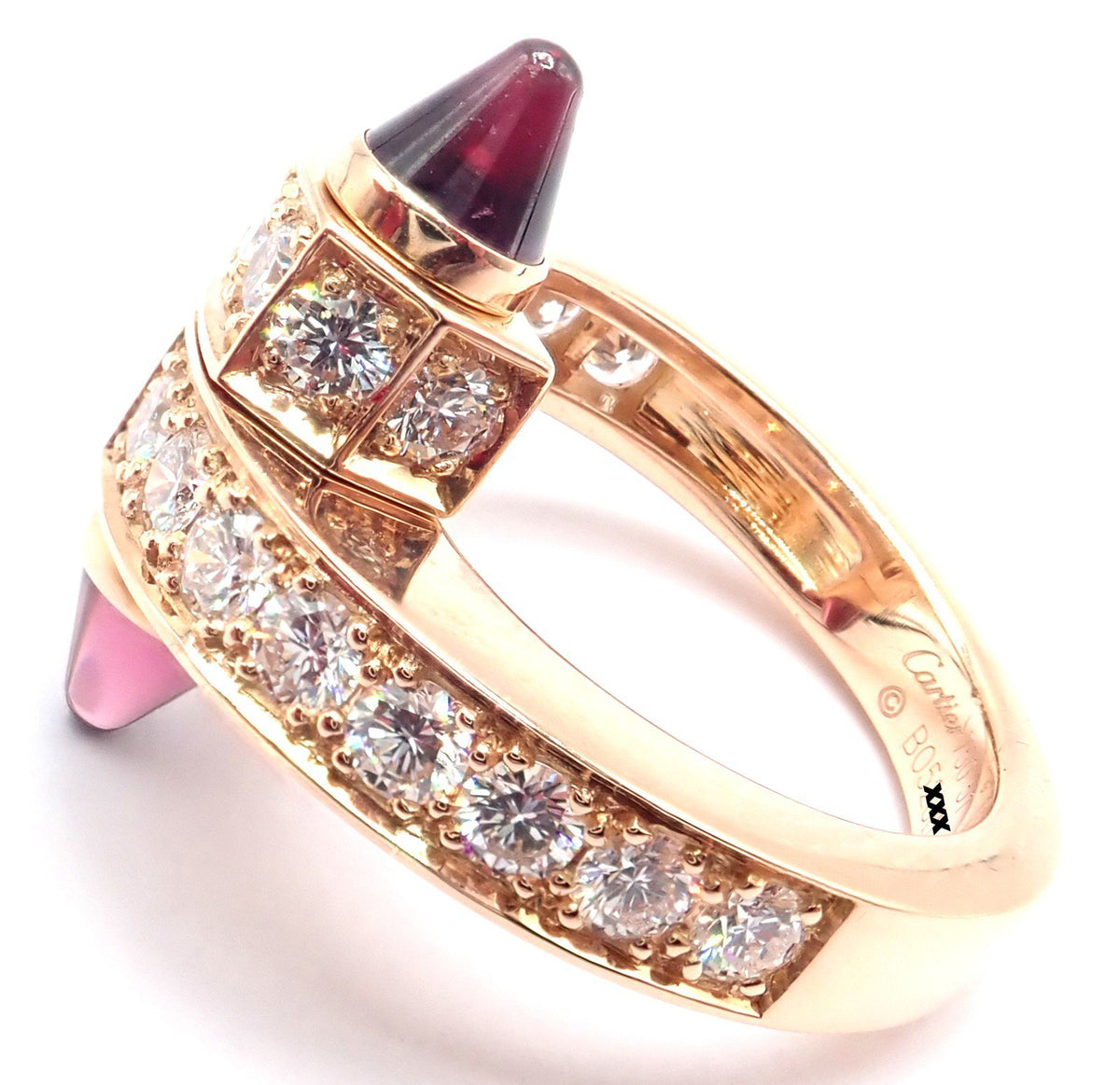 Cartier Jewelry & Watches:Fine Jewelry:Rings Authentic! Cartier Menotte 18k Rose Gold Diamond Rhodolite Band Ring