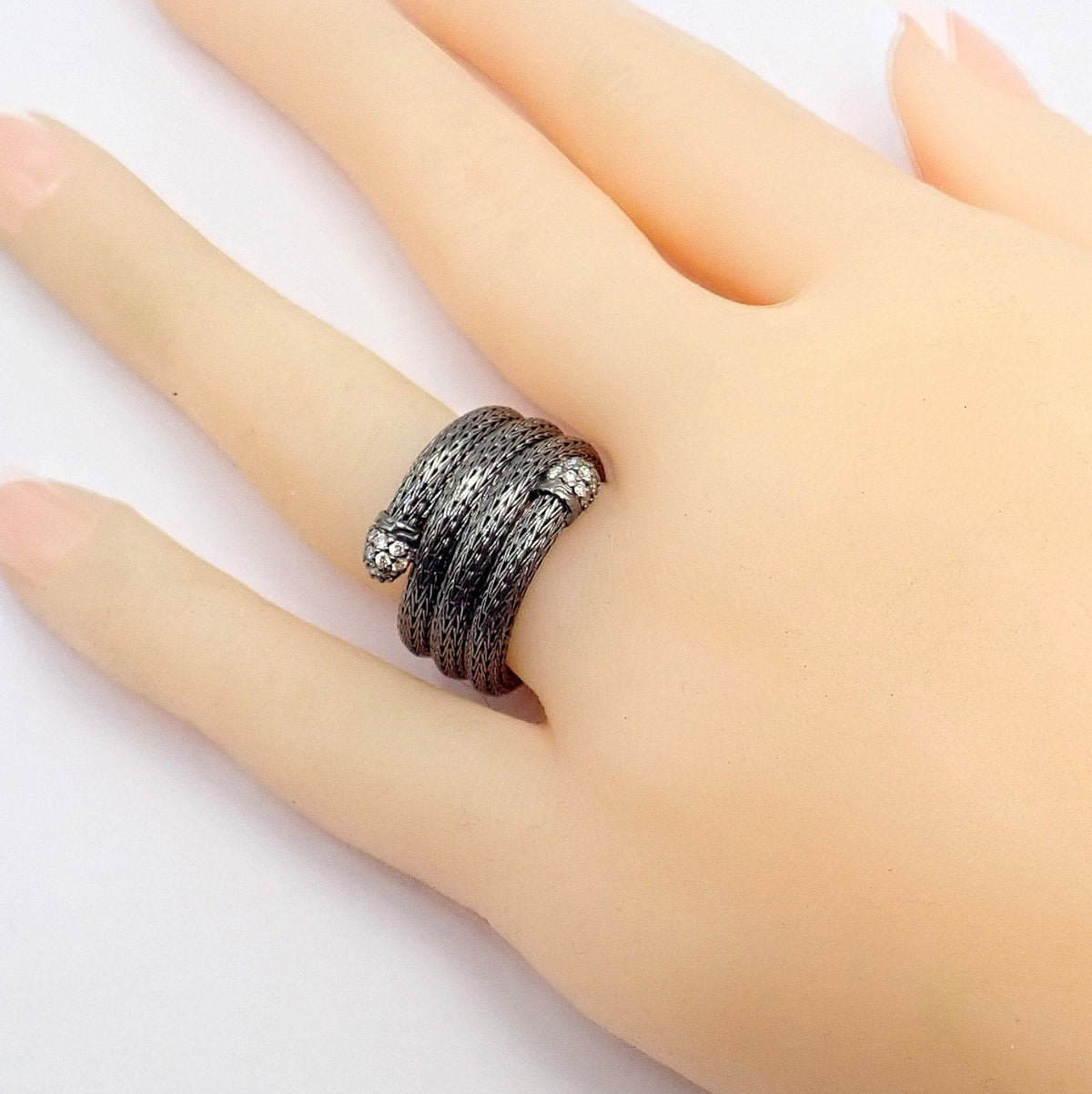 John Hardy Jewelry & Watches:Fine Jewelry:Rings John Hardy JH Silver Blackened Sterling Silver Diamond Coil Ring sz 6