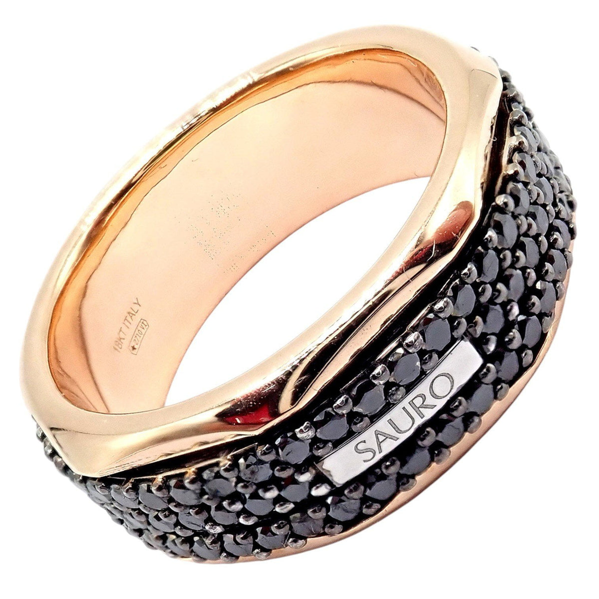 Sauro Jewelry & Watches:Fine Jewelry:Rings Sauro Rotante Octagonal 18k Rose Gold Black Diamond Rotating Band Ring Sz 10