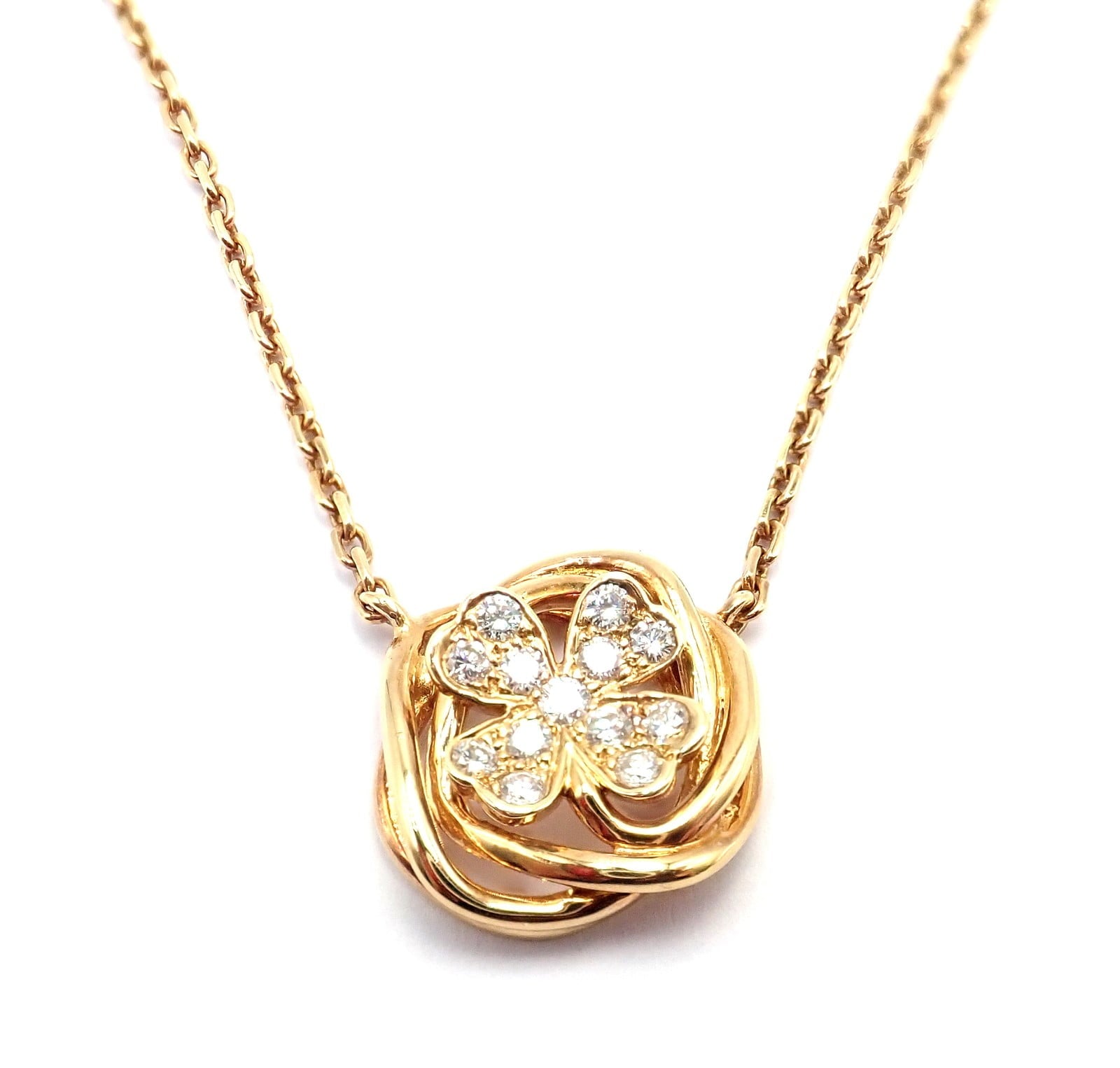 CHANEL Jewelry & Watches:Fine Jewelry:Necklaces & Pendants Authentic! Chanel 4 Leaf Clover 18k Gold Diamond Pendant Link Chain Necklace