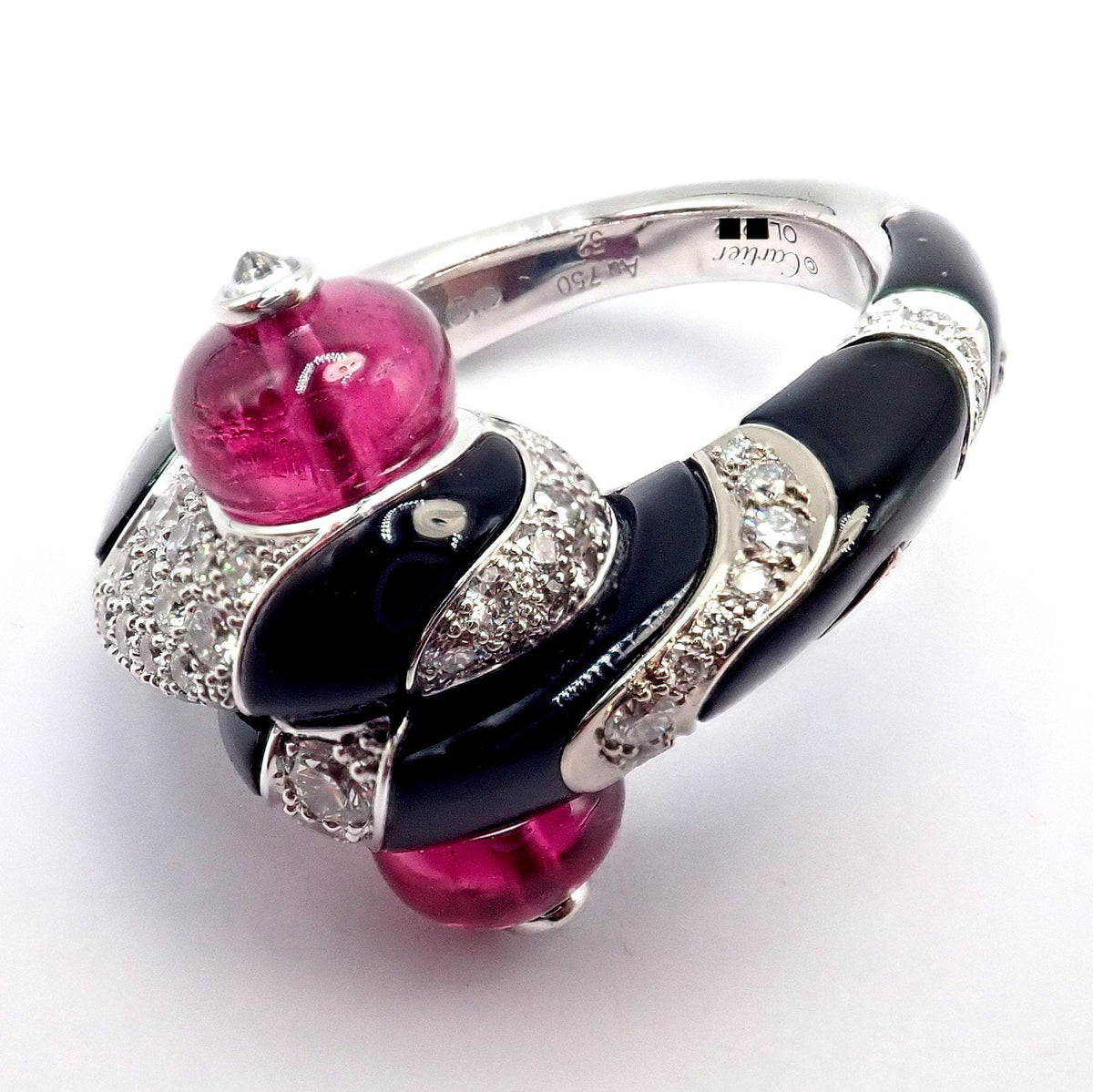 Cartier Jewelry & Watches:Fine Jewelry:Rings Rare! Cartier Beautes Du Monde 18k White Gold Diamond Rubellite Onyx Ring + Cert