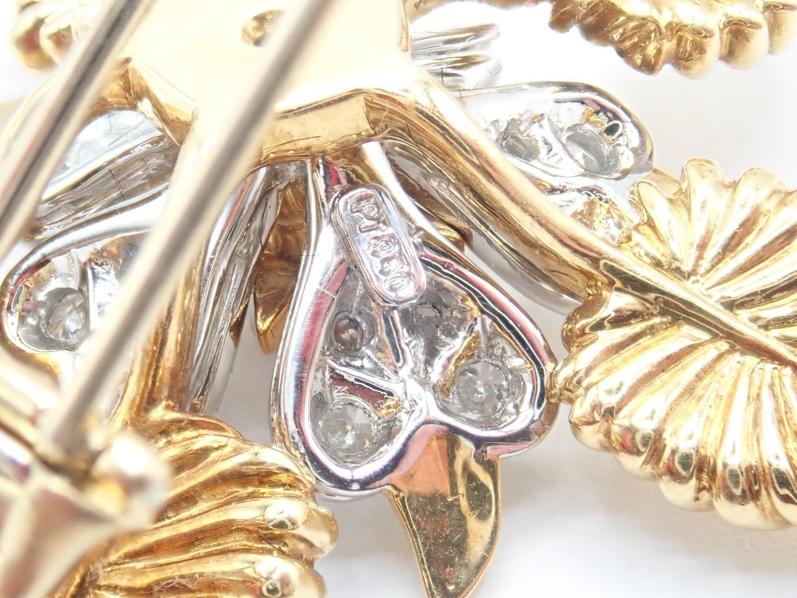 Tiffany & Co Schlumberger 18k Yellow Gold Platinum Diamond 5 Leaf Pin Brooch | Fortrove