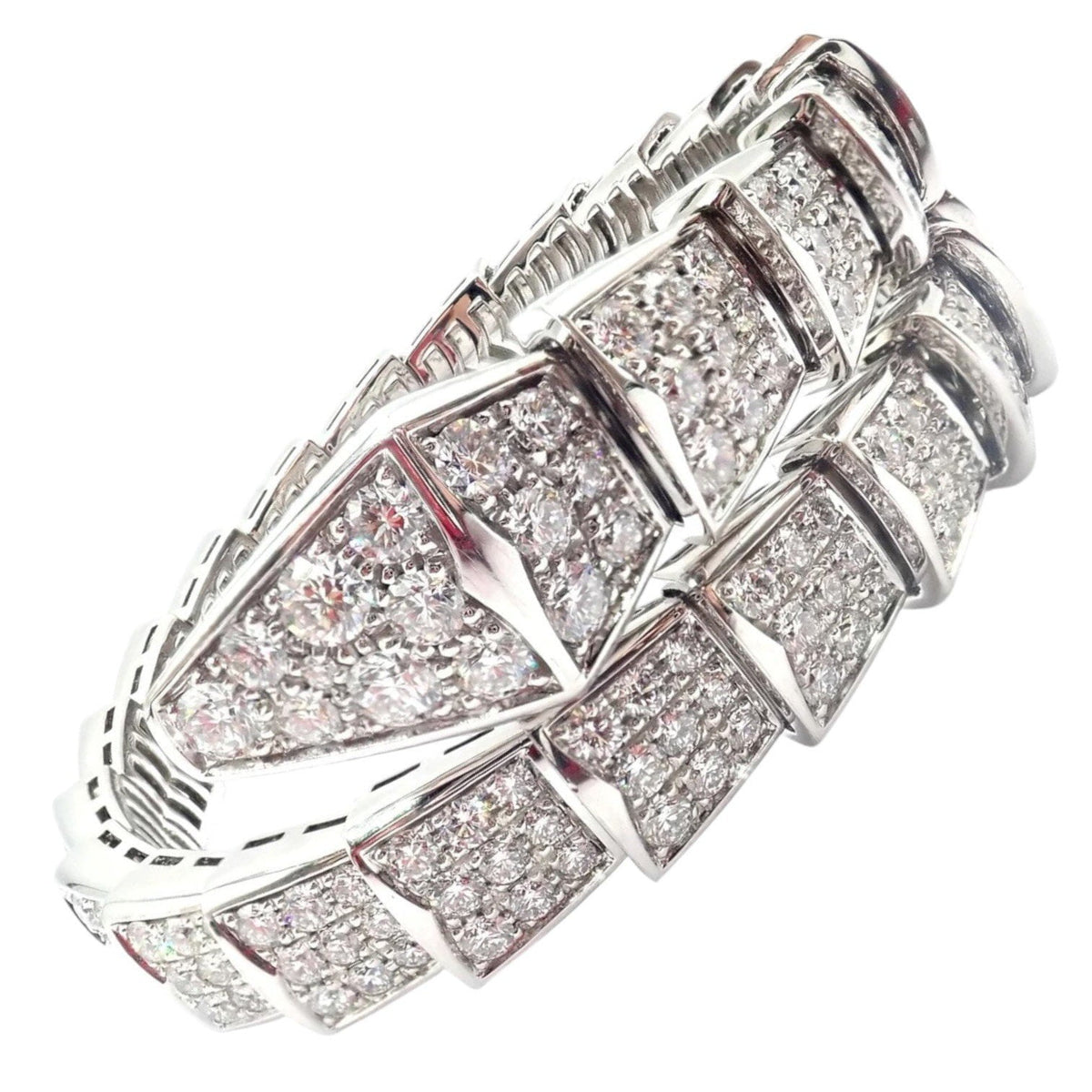 Bvlgari Jewelry & Watches:Fine Jewelry:Bracelets & Charms Authentic! Bulgari Bvlgari Serpenti Viper 18k White Gold Diamond Bangle Bracelet