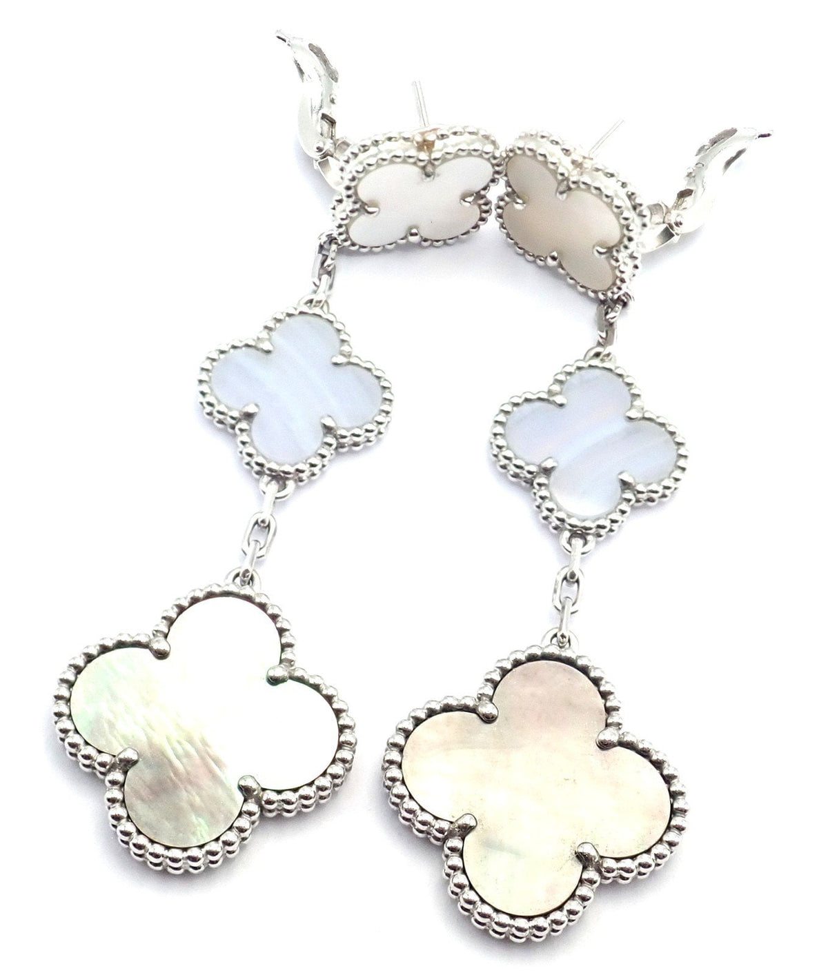 Van Cleef & Arpels Jewelry & Watches:Fine Jewelry:Earrings Van Cleef & Arpels 18k White Gold Magic Alhambra MOP Chalcedony Earrings Cert.