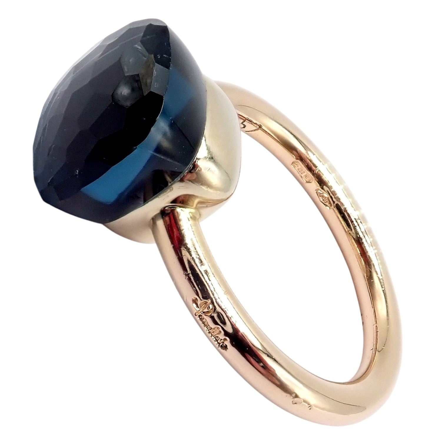 Authentic! Pomellato 18k Yellow Gold Nudo Maxi London Blue Topaz Ring Sz 8.25 | Fortrove
