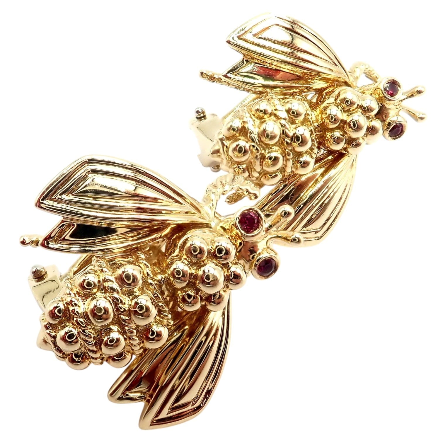 Tiffany & Co. Jewelry & Watches:Fine Jewelry:Earrings Rare! Vintage Tiffany & Co 18k Yellow Gold Ruby Bee Insect Earrings