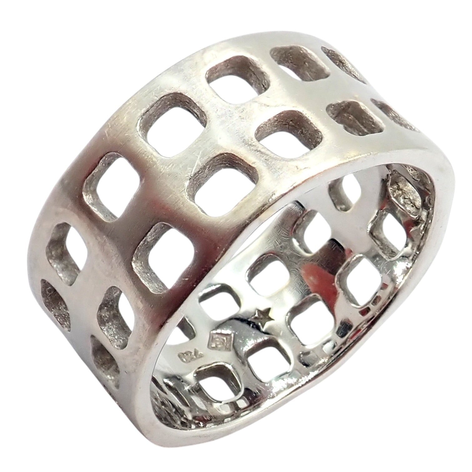 H.Stern Jewelry & Watches:Fine Jewelry:Rings Authentic! H. Stern 18k White Gold Diamond Square Hole Modernist Band Ring sz 6