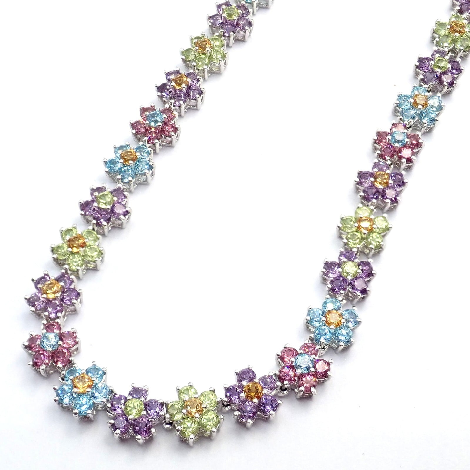 Estate Jewelry & Watches:Fine Jewelry:Jewelry Sets Estate 18k White Gold Color Stone Flower Necklace Ring Bracelet Earrings Set 52g
