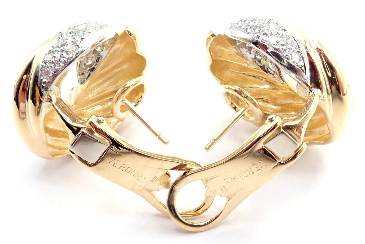 Verdura Jewelry & Watches:Fine Jewelry:Earrings Authentic! Verdura 18k Yellow Gold Diamond Swirl Earrings