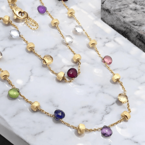 Authentic! Marco Bicego 18k Yellow Gold Multicolor Stones Paradise Necklace | Fortrove