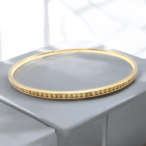 Authentic! Jacob & Co 18k Yellow Gold Full 3.5ctw Diamond Bangle Bracelet | Fortrove