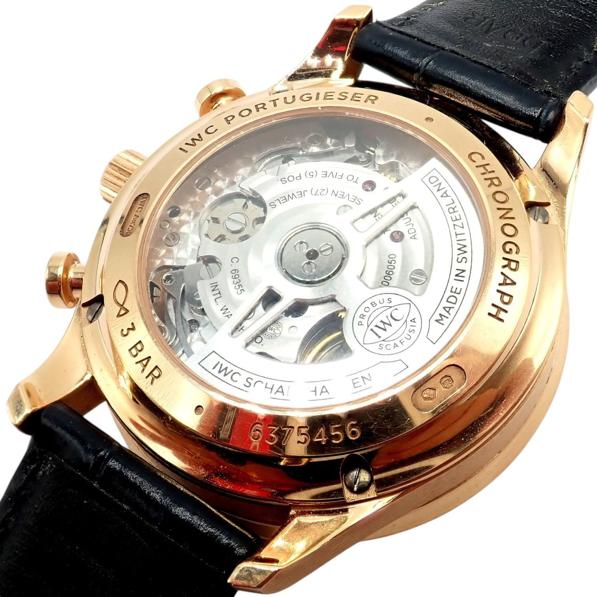 IWC Jewelry & Watches:Watches, Parts & Accessories:Watches:Wristwatches IWC 18k Rose Gold Portugieser Chronograph Navy Blue Skeleton Back Watch IW371614