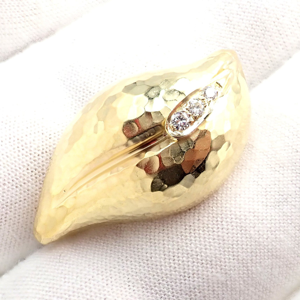 Tiffany & Co. Jewelry & Watches:Fine Jewelry:Brooches & Pins Vintage Tiffany & Co. Picasso Hammered 18k Yellow Gold Diamond Leaf Brooch 1989
