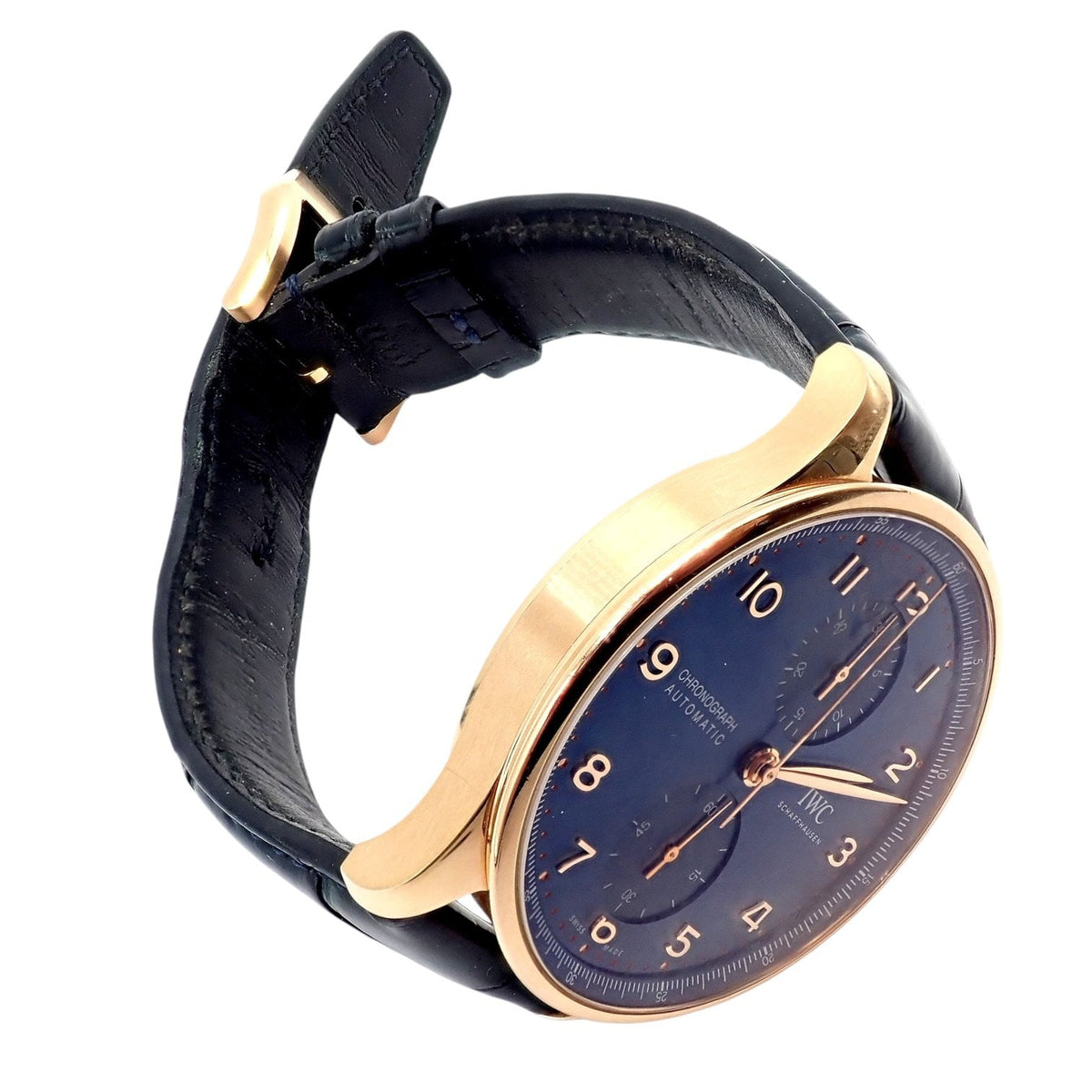 IWC Jewelry & Watches:Watches, Parts & Accessories:Watches:Wristwatches IWC 18k Rose Gold Portugieser Chronograph Navy Blue Skeleton Back Watch IW371614