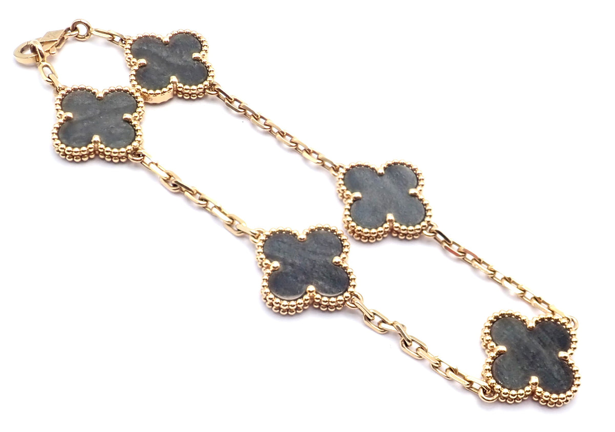 Van Cleef & Arpels Jewelry & Watches:Fine Jewelry:Bracelets & Charms Authentic! Van Cleef & Arpels Alhambra 18k Rose Gold Obsidian Bracelet Cert.