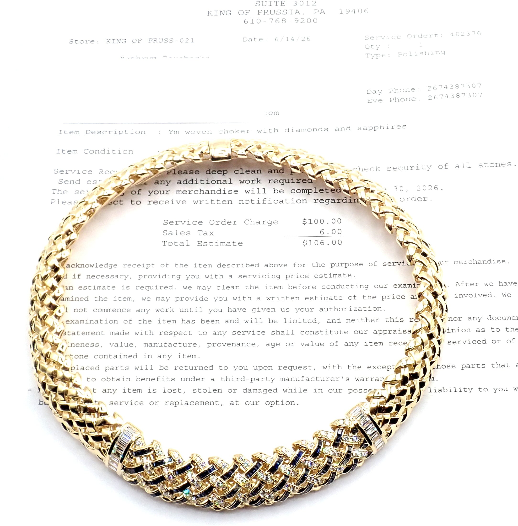 Tiffany & Co. Jewelry & Watches:Fine Jewelry:Necklaces & Pendants Authentic Tiffany & Co Vannerie 18k Yellow Gold Diamond Sapphire Weave Necklace