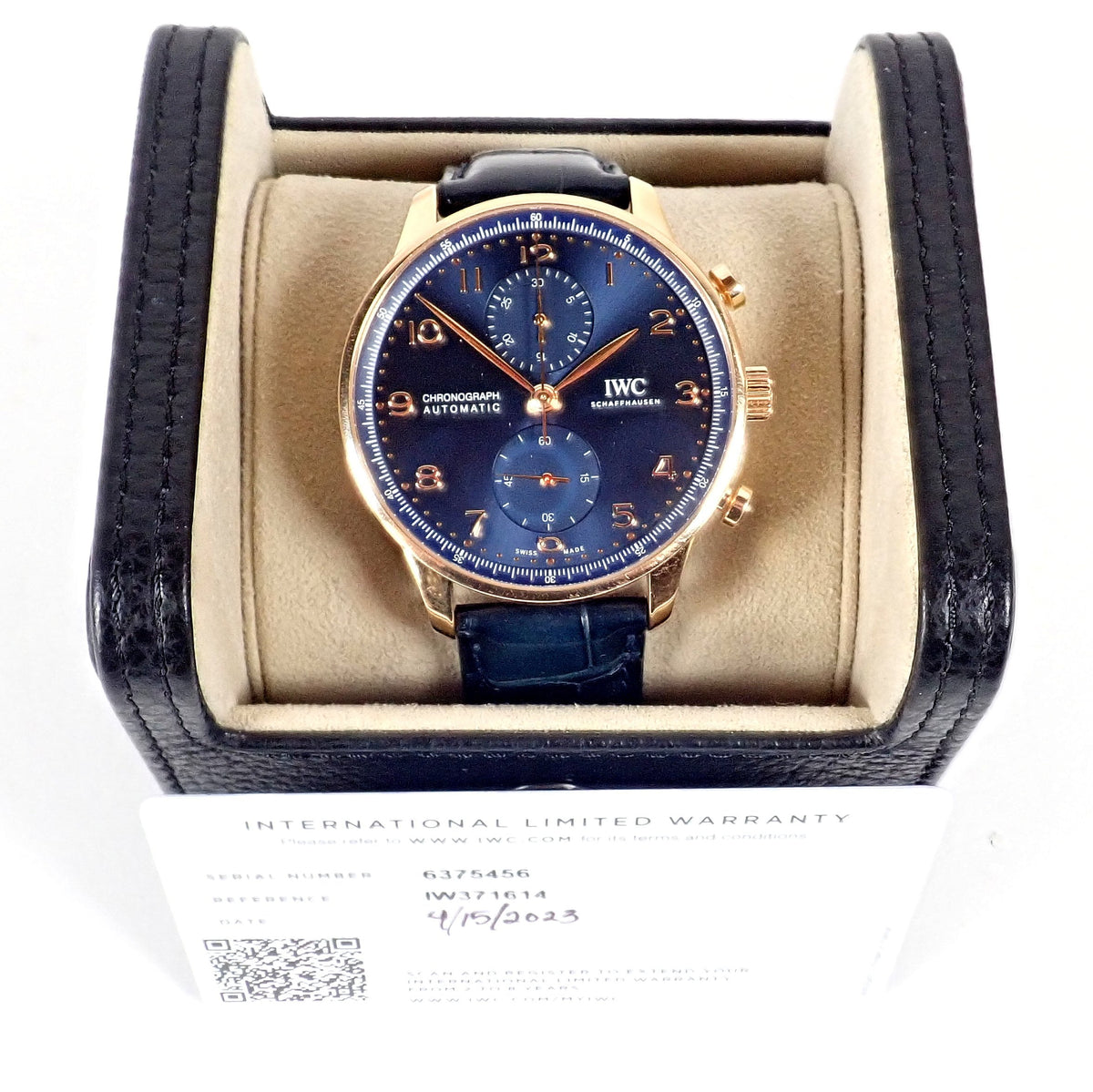 IWC Jewelry & Watches:Watches, Parts & Accessories:Watches:Wristwatches IWC 18k Rose Gold Portugieser Chronograph Navy Blue Skeleton Back Watch IW371614