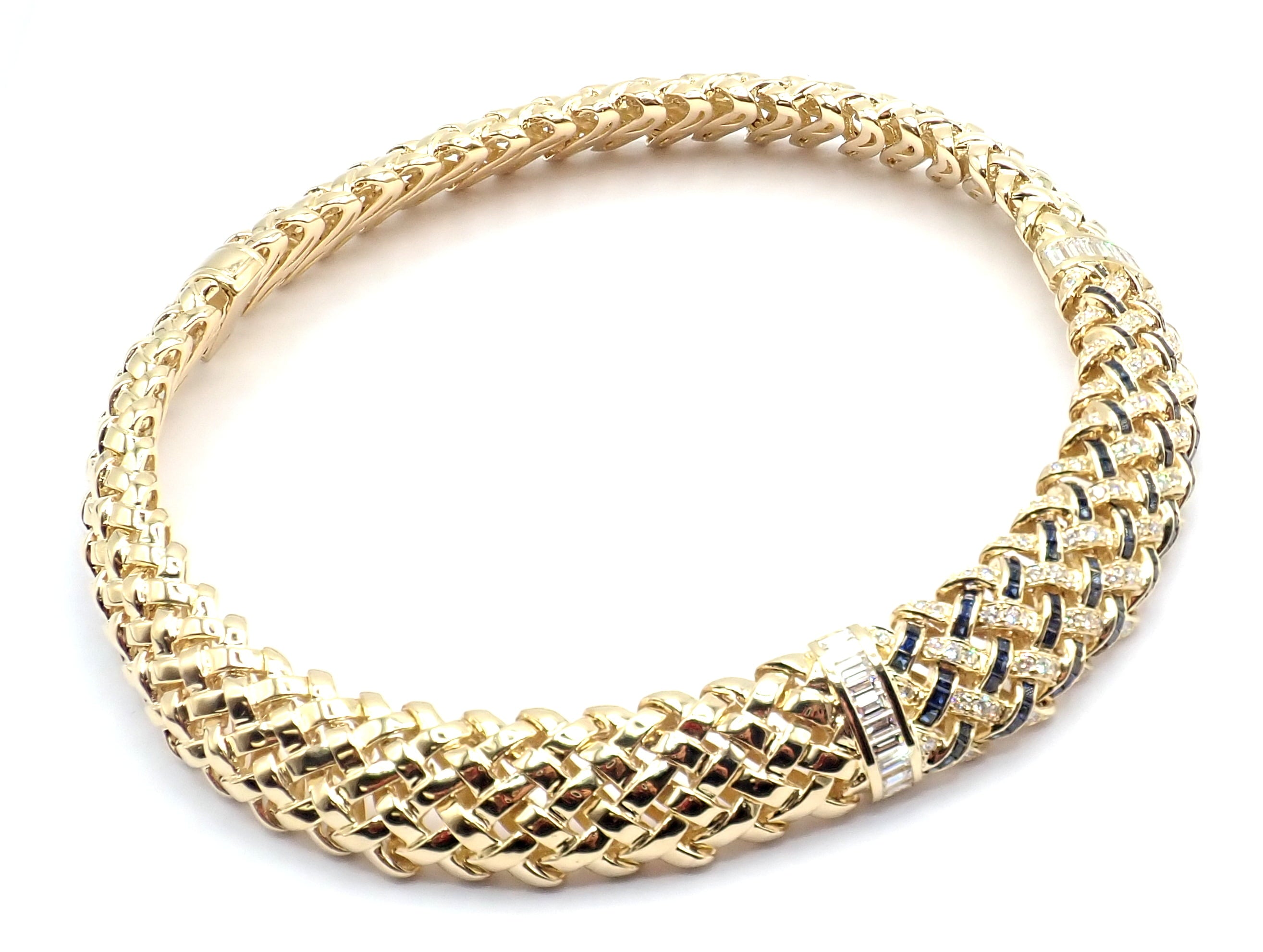 Tiffany & Co. Jewelry & Watches:Fine Jewelry:Necklaces & Pendants Authentic Tiffany & Co Vannerie 18k Yellow Gold Diamond Sapphire Weave Necklace