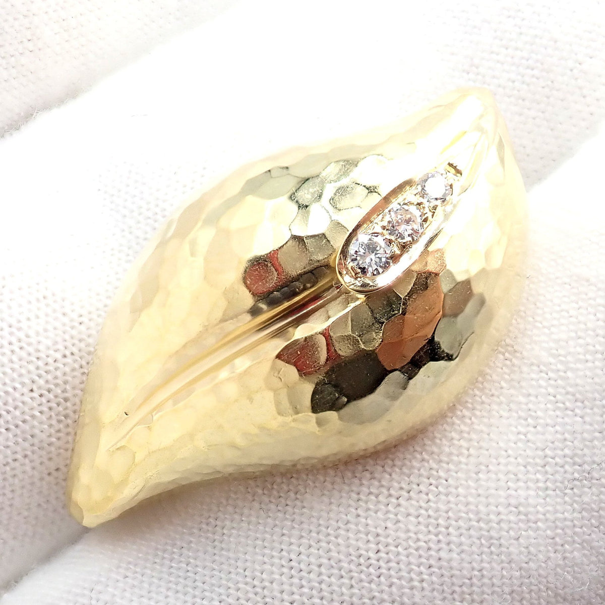 Tiffany & Co. Jewelry & Watches:Fine Jewelry:Brooches & Pins Vintage Tiffany & Co. Picasso Hammered 18k Yellow Gold Diamond Leaf Brooch 1989