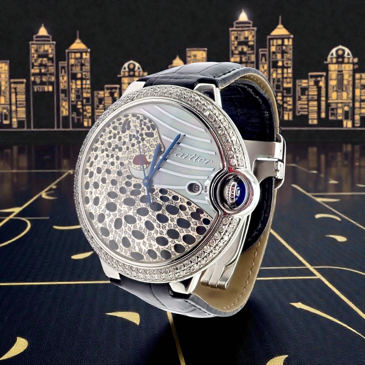 Cartier Stainless Steel Ballon Bleu Custom Diamond Enamel Automatic Watch 3001 | Fortrove